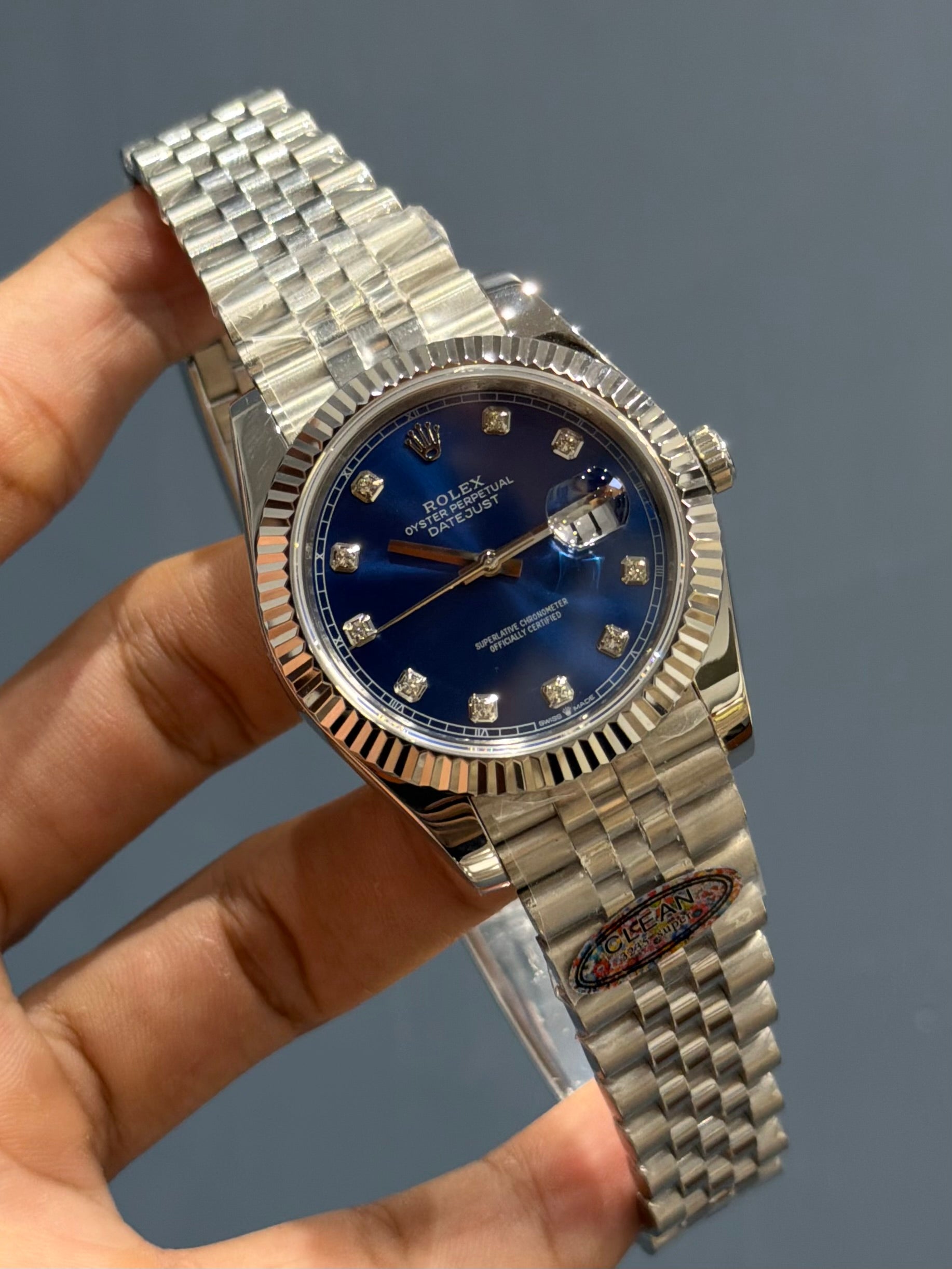 NEW COLLECTION 41 SILVER WITH BLUE DIAL & FLUTED BEZEL AUTOMATIC WATCH OZ FACTORY