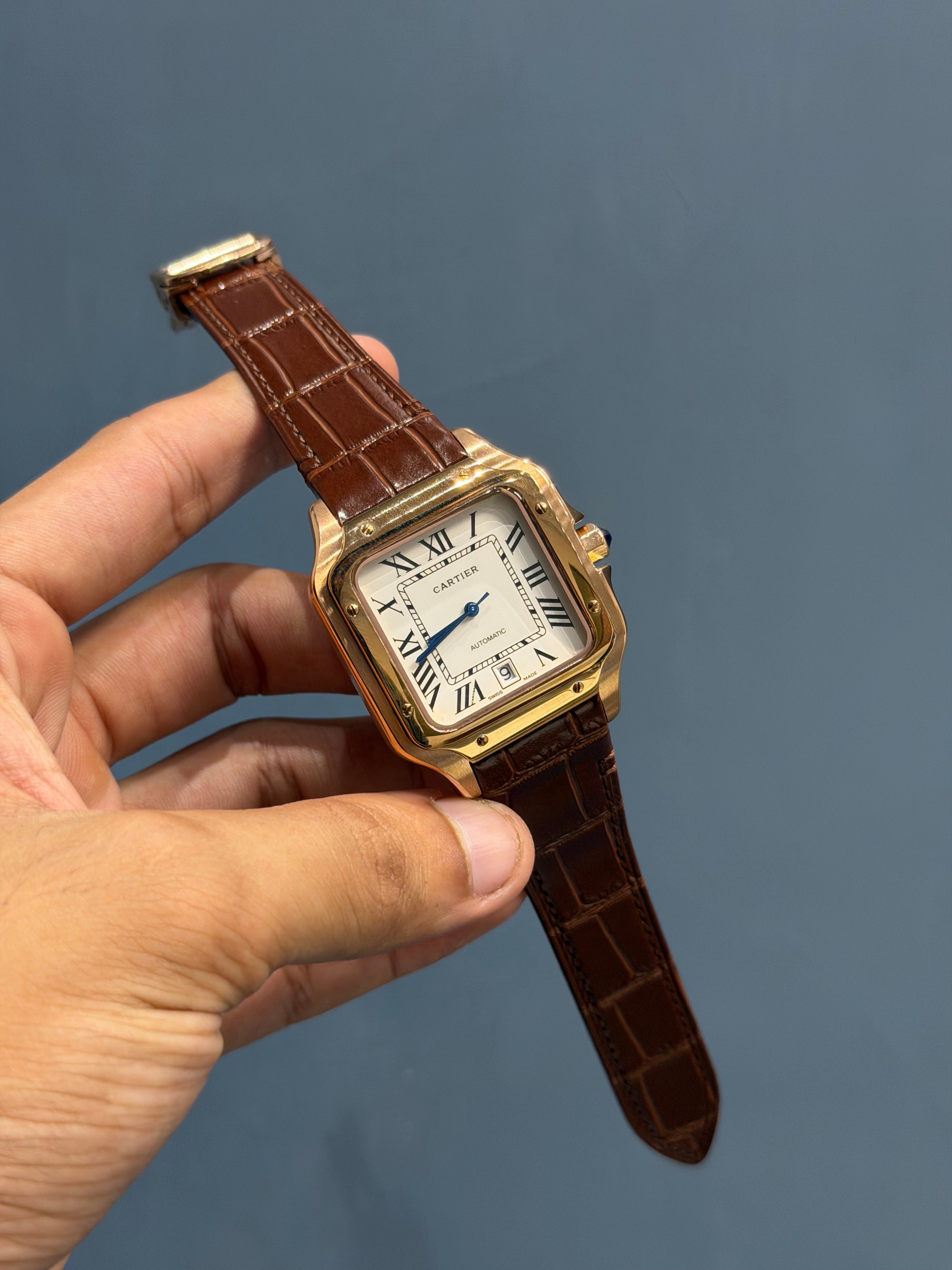 NEW COLLECTION ROSE CASE WITH WHITE DIAL & BROWN LEATHER STRAP