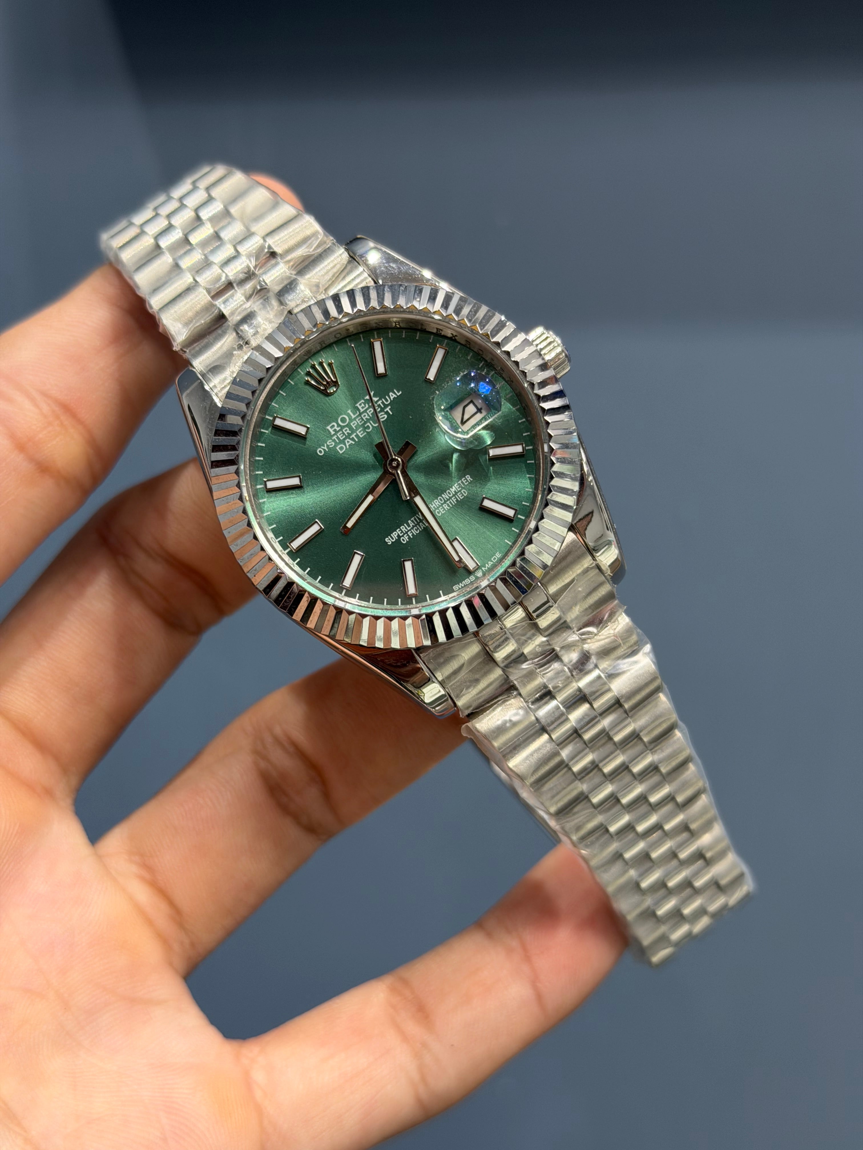 NEW COLLECTION 40 SILVER WITH GREEN DIAL AUTOMATIC WATCH YZ MADE