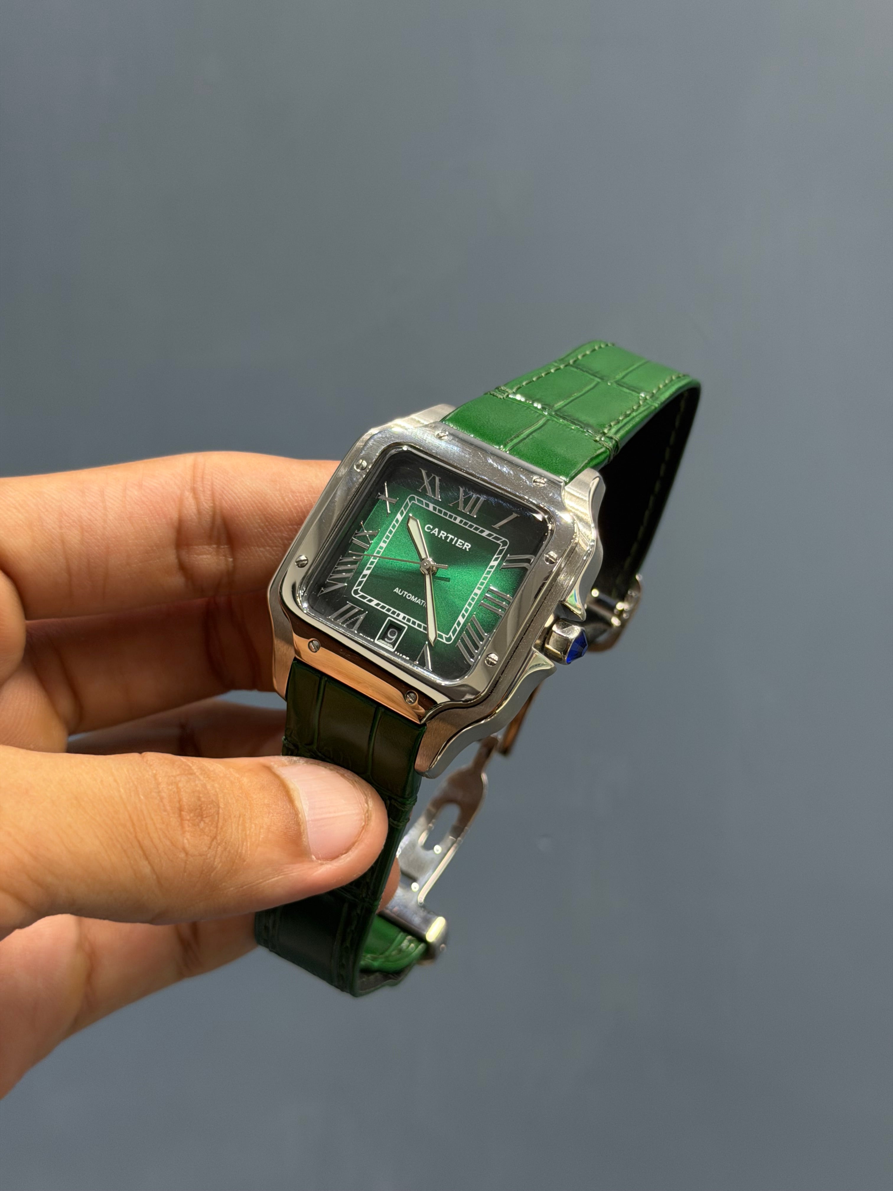 NEW COLLECTION SILVER CASE WITH GREEN DIAL & GREEN LEATHER STRAP