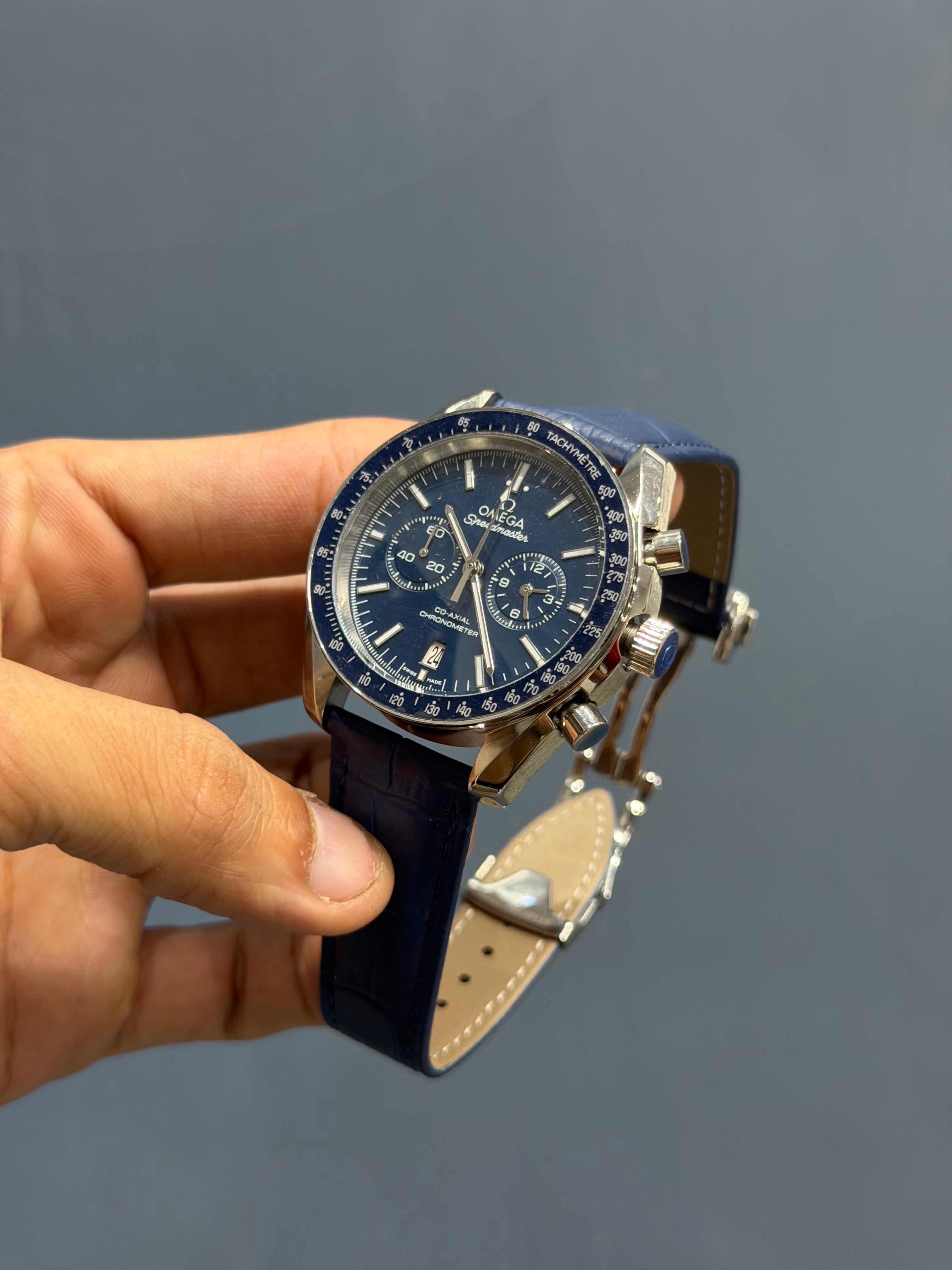 NEW COLLECTION SILVER CASE WITH BLUE DIAL & BLUE LEATHER STRAP