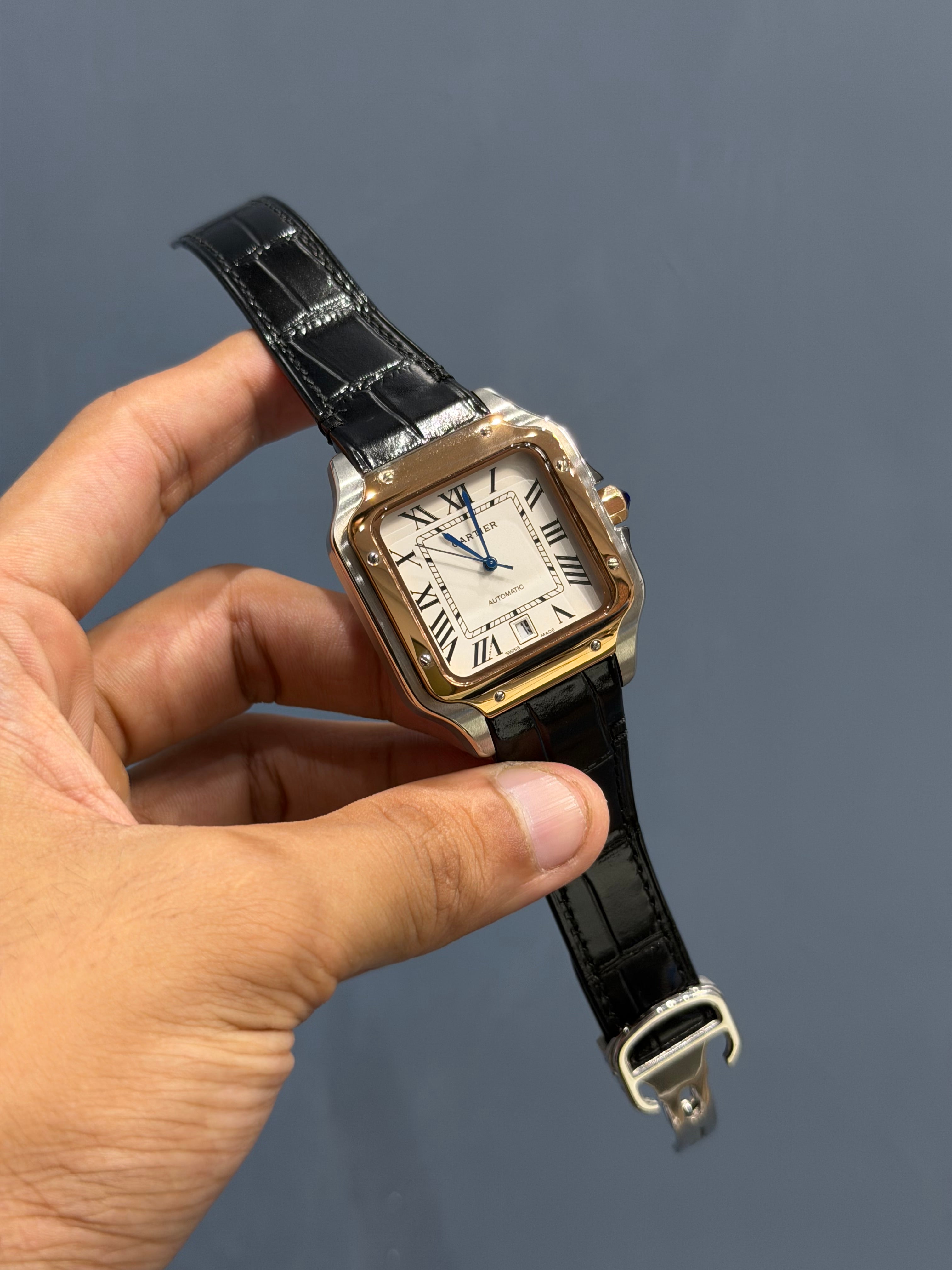 NEW COLLECTION ROSE TWOTONE CASE WITH WHITE DIAL & BLACK LEATHER STRAP