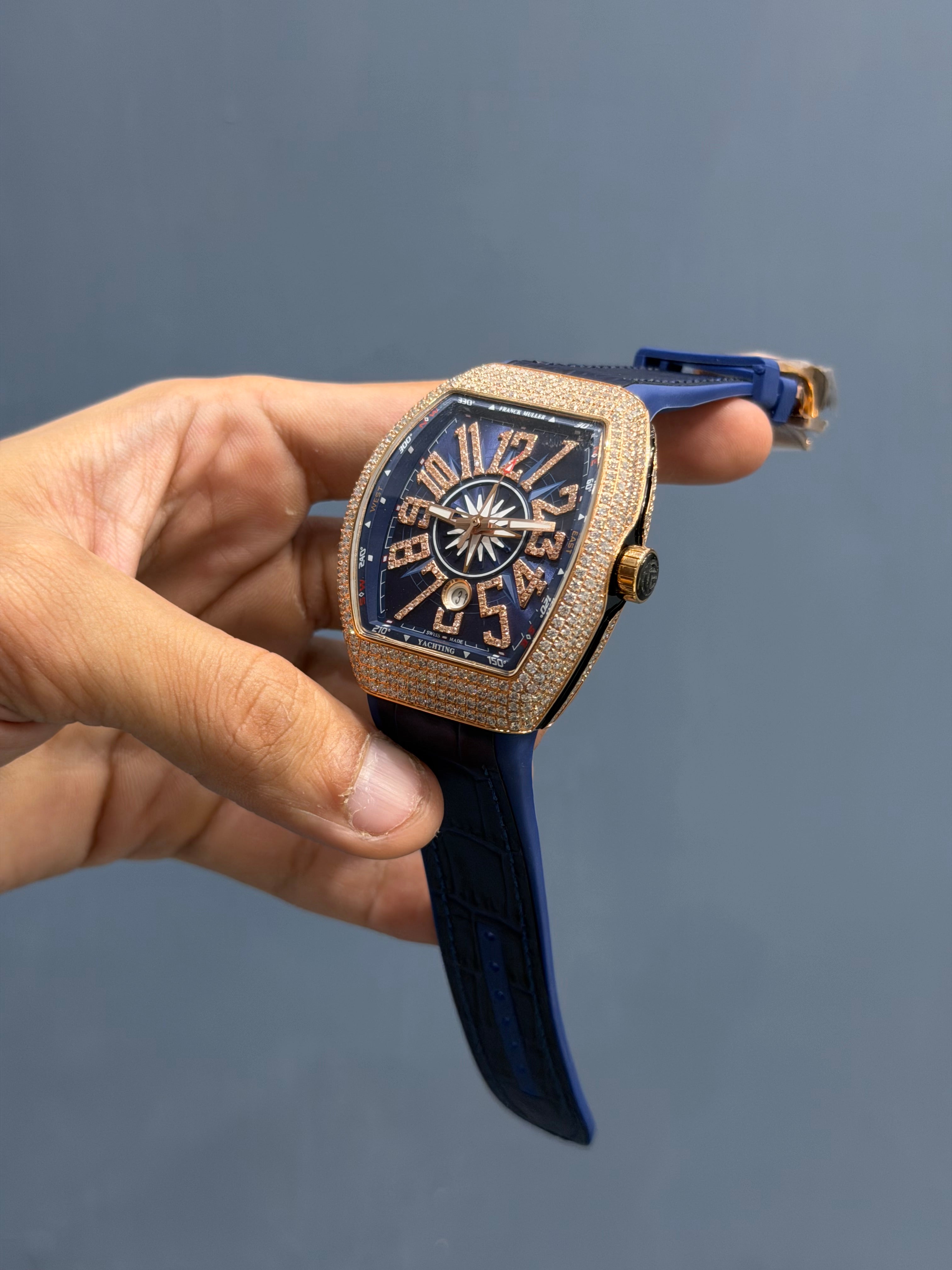 NEW COLLECTION ROSE GOLD STONE CASE BLUE DIAL WITH BLUE STRAP