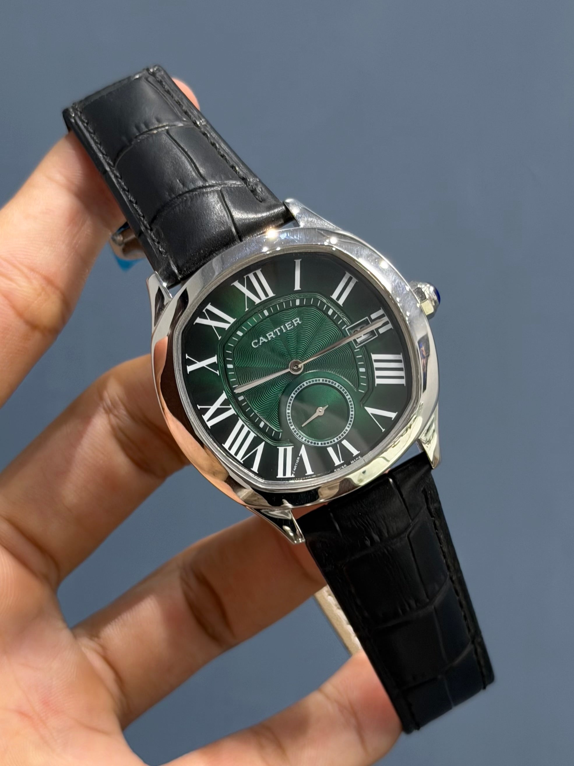 NEW COLLECTION SILVER CASE WITH GREEN DIAL & BLACK LEATHER STRAP