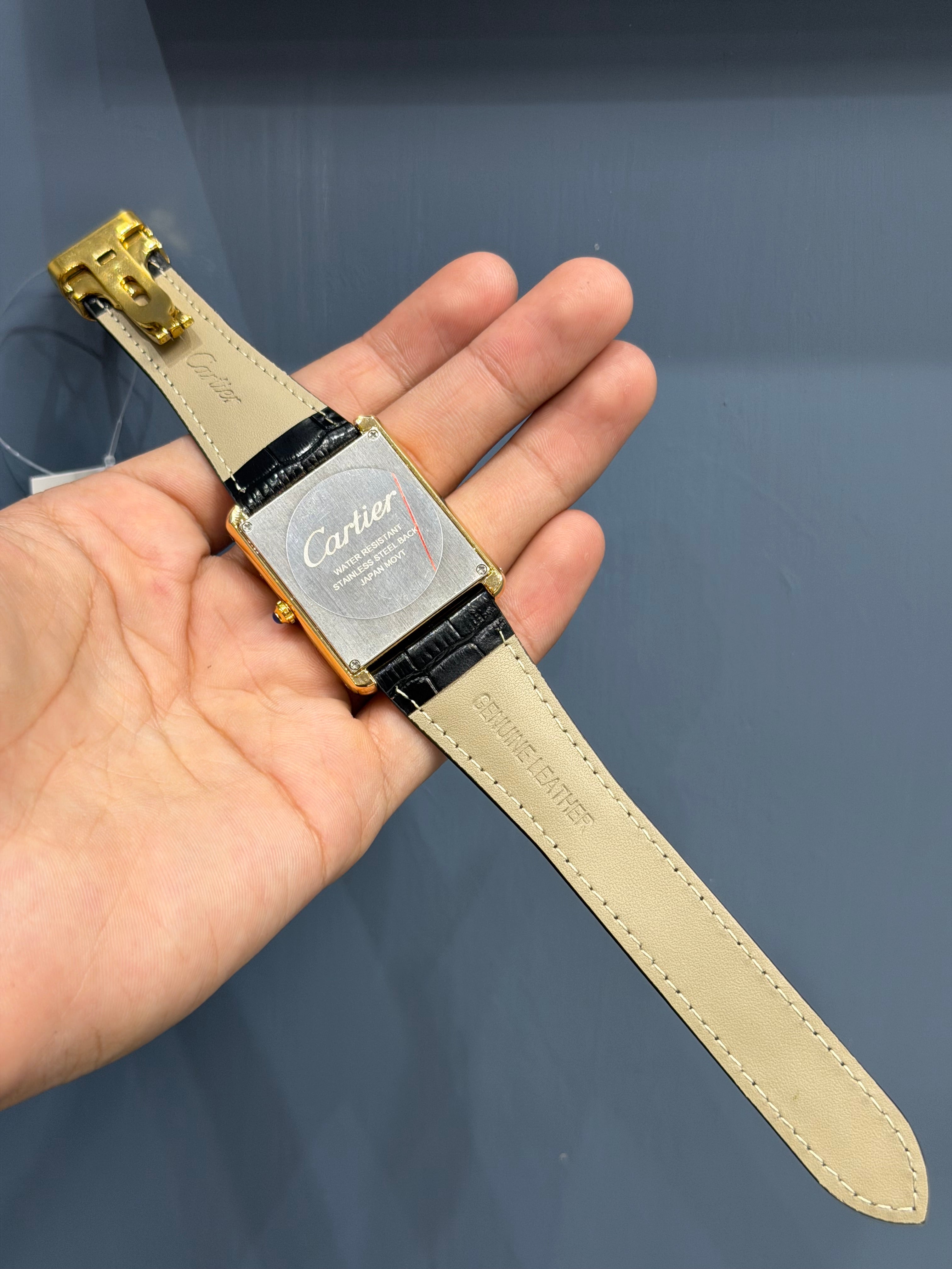 MASTER LOCK NEW COLLECTION YELLOW GOLD CASE WITH BLACK DIAL & LEATHER STRAP WATCH