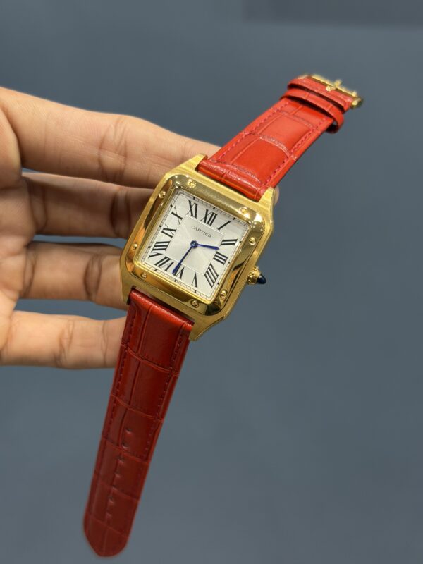 NEW COLLECTION GOLDEN  CASE WITH WHITE DIAL & RED LEATHER STRAP