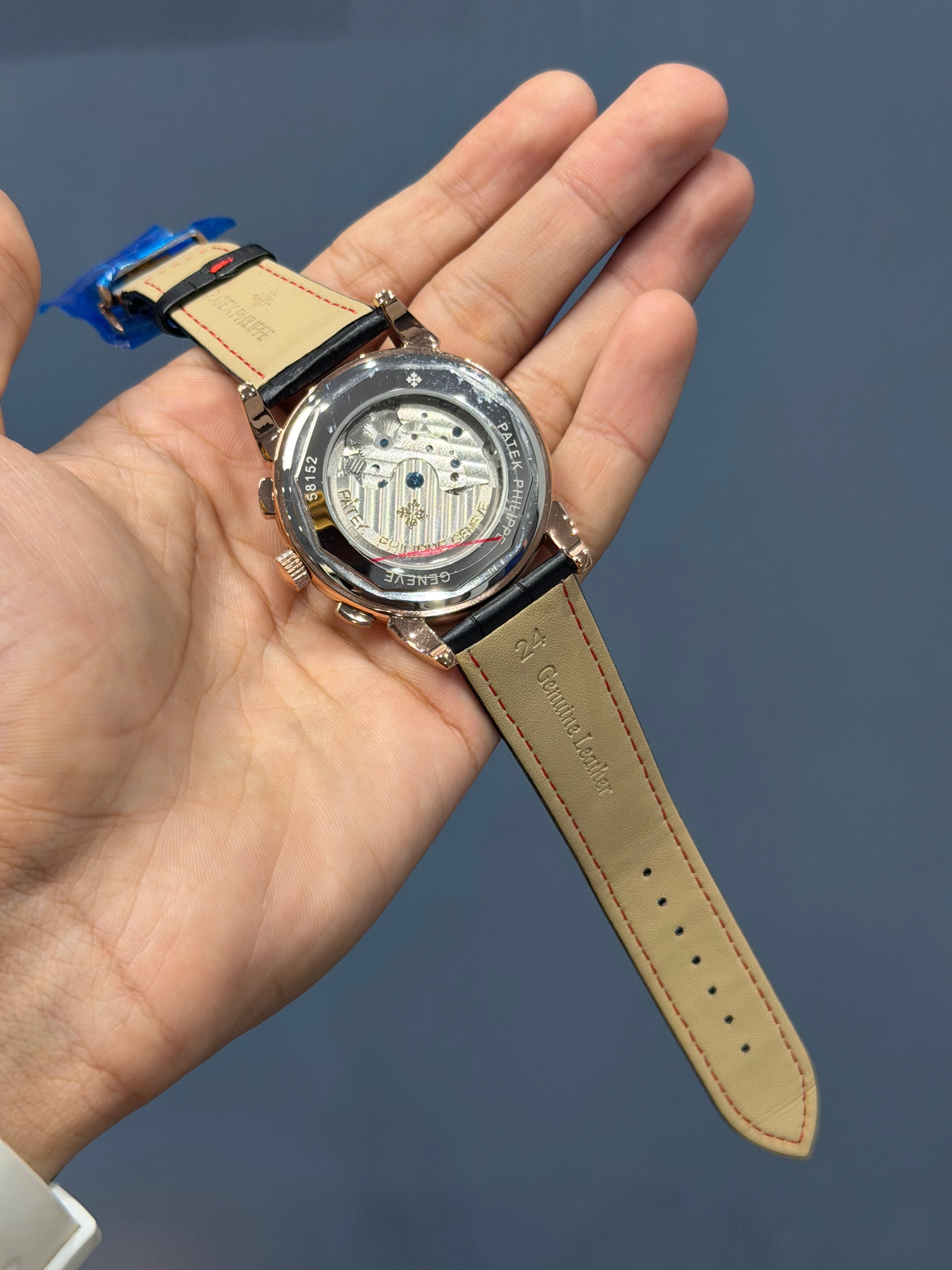 NEW COLLECTION CHRONOGRAPH ROSE CASE WITH INDEX RED DIAL & LEATHER STRAP