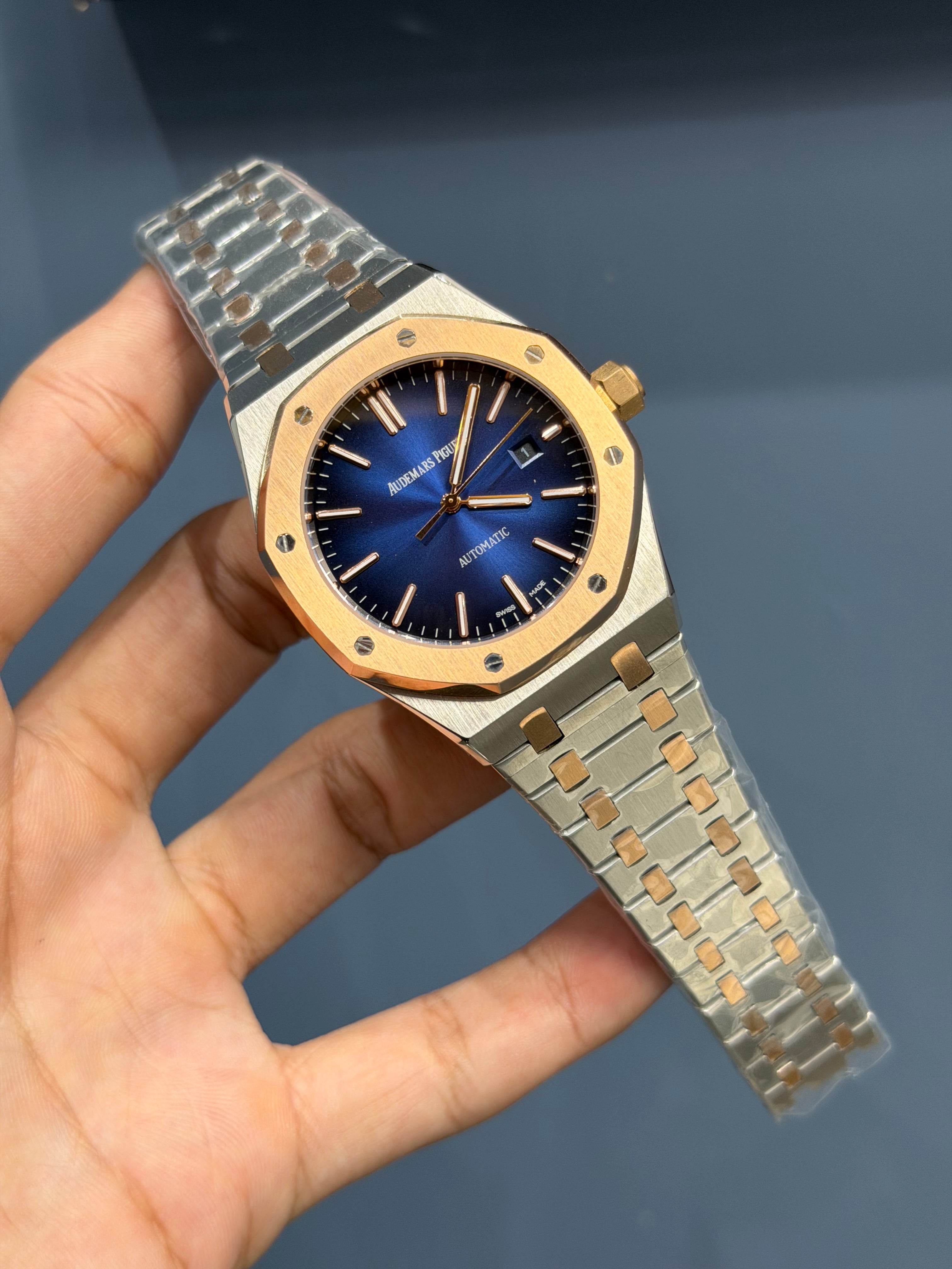 NEW COLLECTION ROSE TWOTONE WITH BLUE DIAL CHAIN WATCH FOR MEN