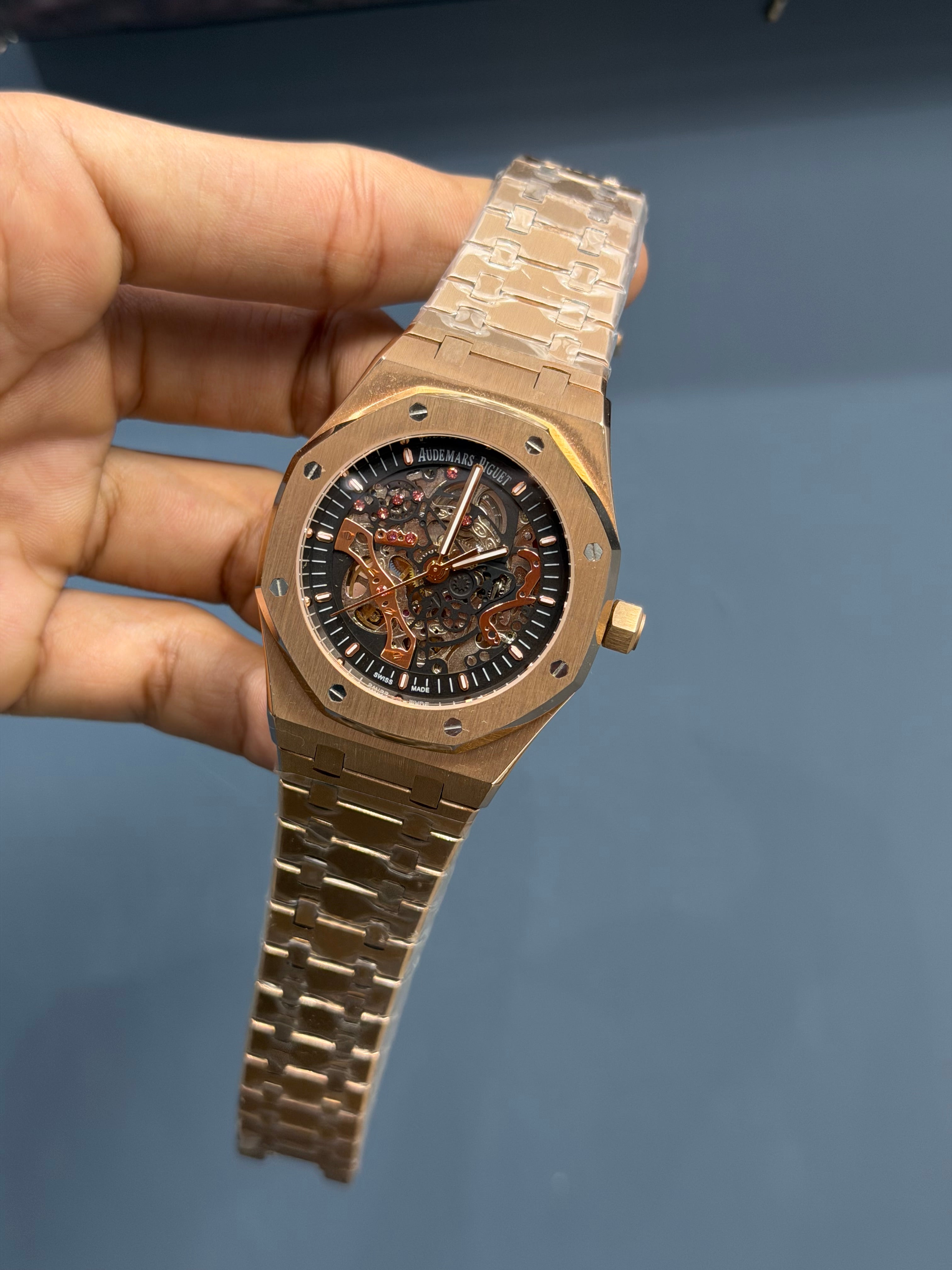 NEW COLLECTION ROSE GOLD WITH BLACK SKELETON DIAL WATCH