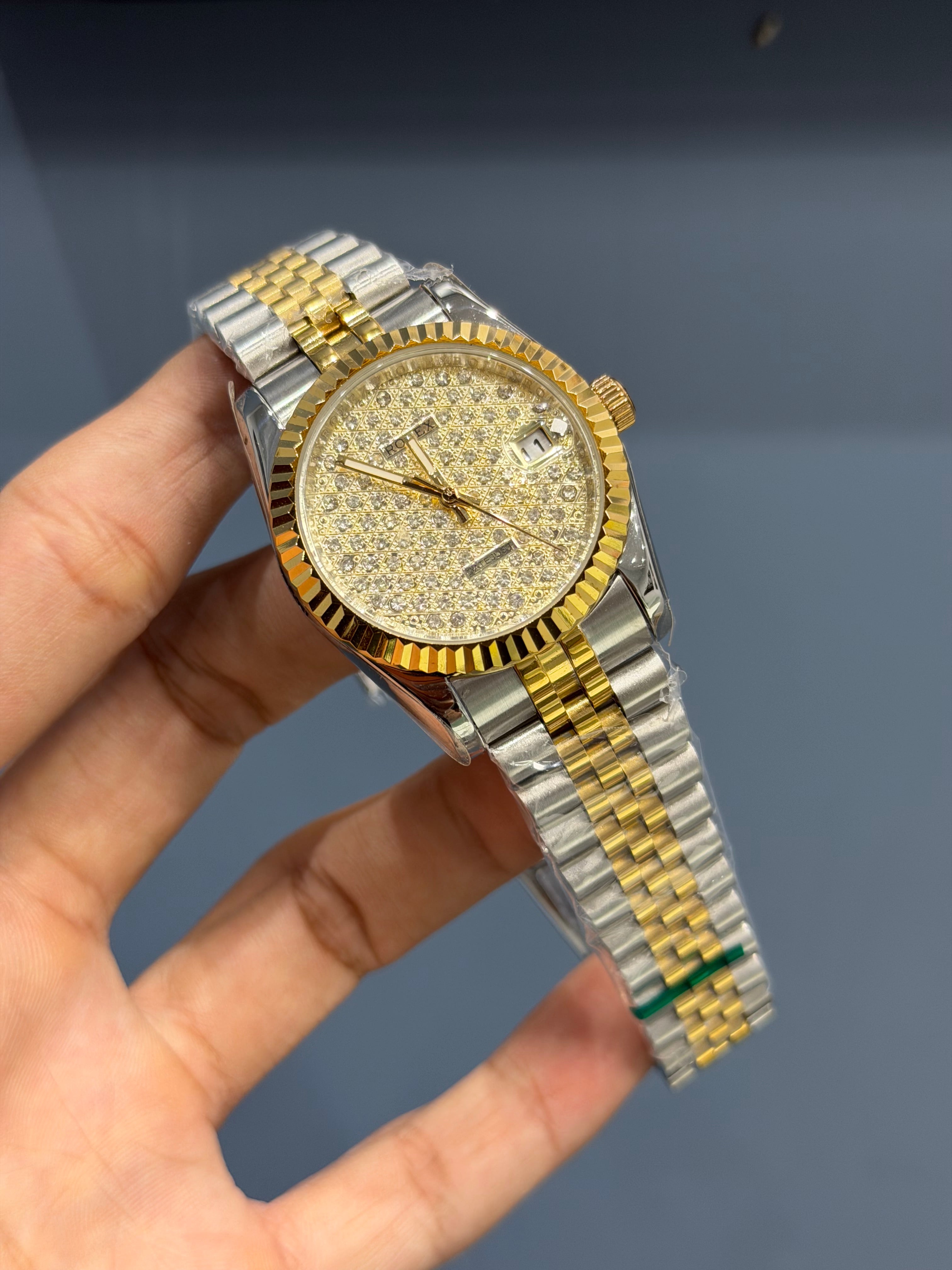 NEW COLLECTION 36 YELLOW TWOTONE WITH FULL STONE DIAL AUTOMATIC WATCH ZR FACTORY