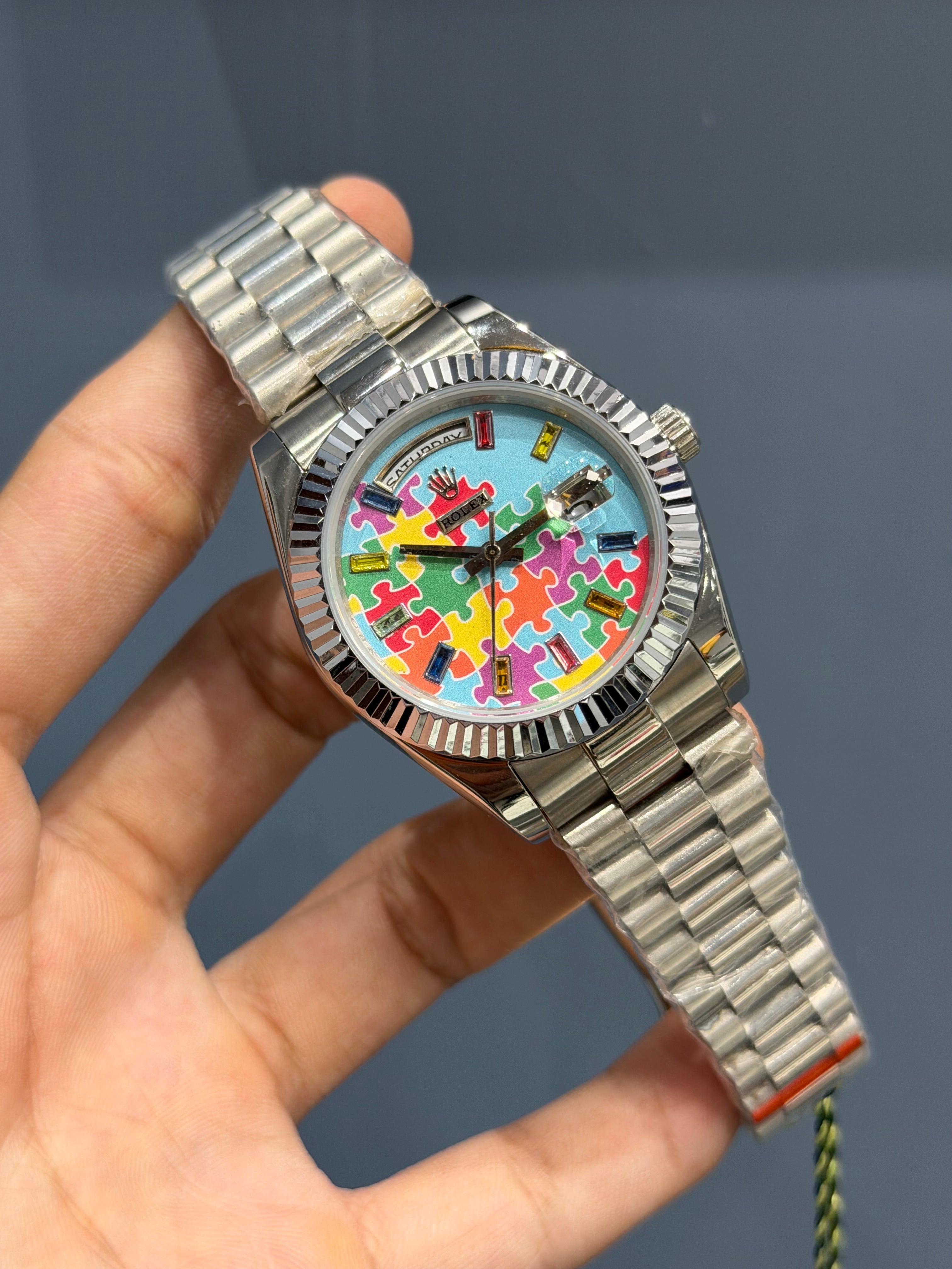 NEW COLLECTION 40MM SILVER WITH PUZZEL DIAL  FLUTED BEZEL YZ FACTORY