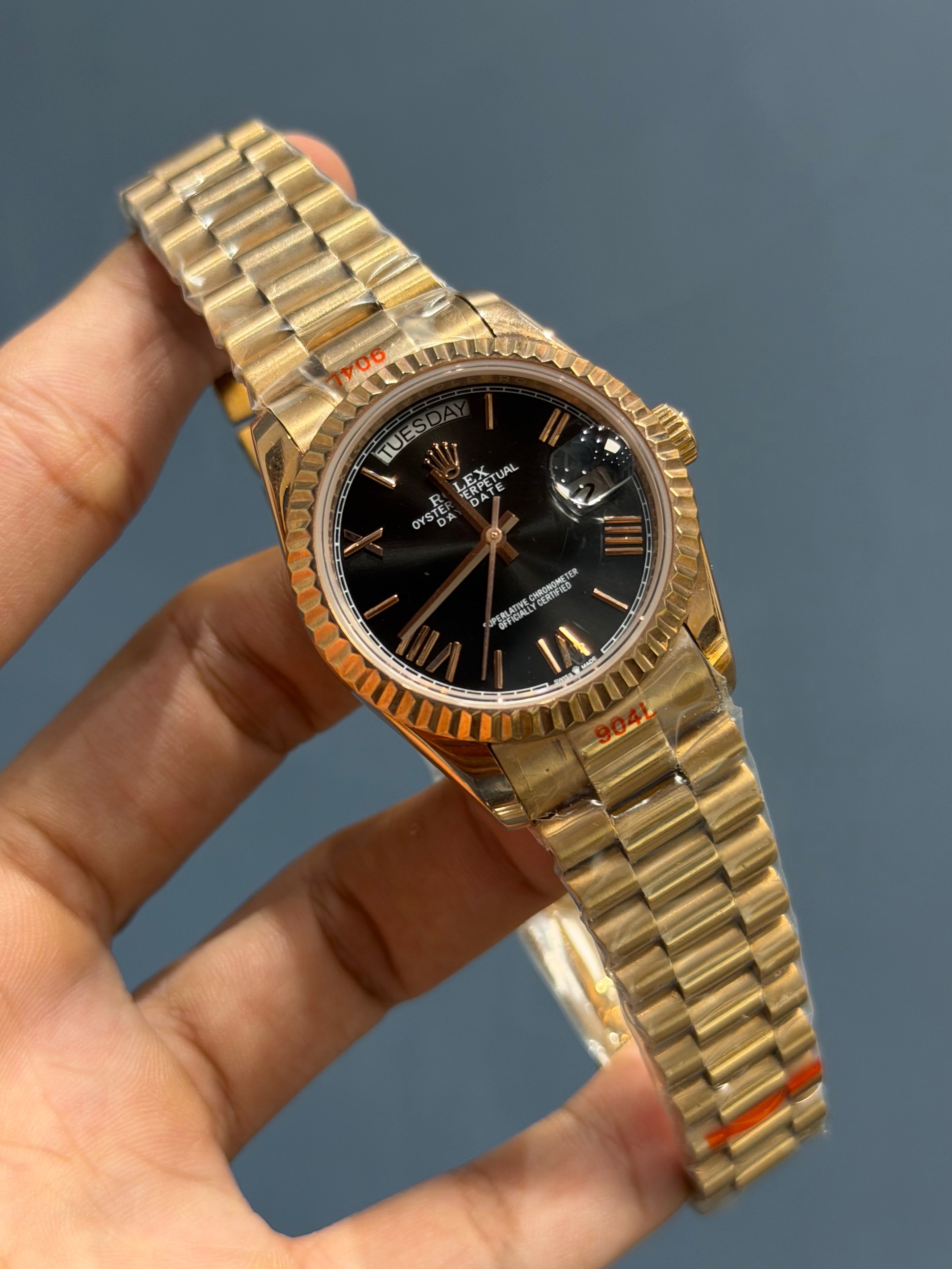 NEW COLLECTION 36 ROSE WITH BLACK DIAL FLUTED BEZEL ROMAN FIGURE AUTOMATIC WATCH YZ FACTORY