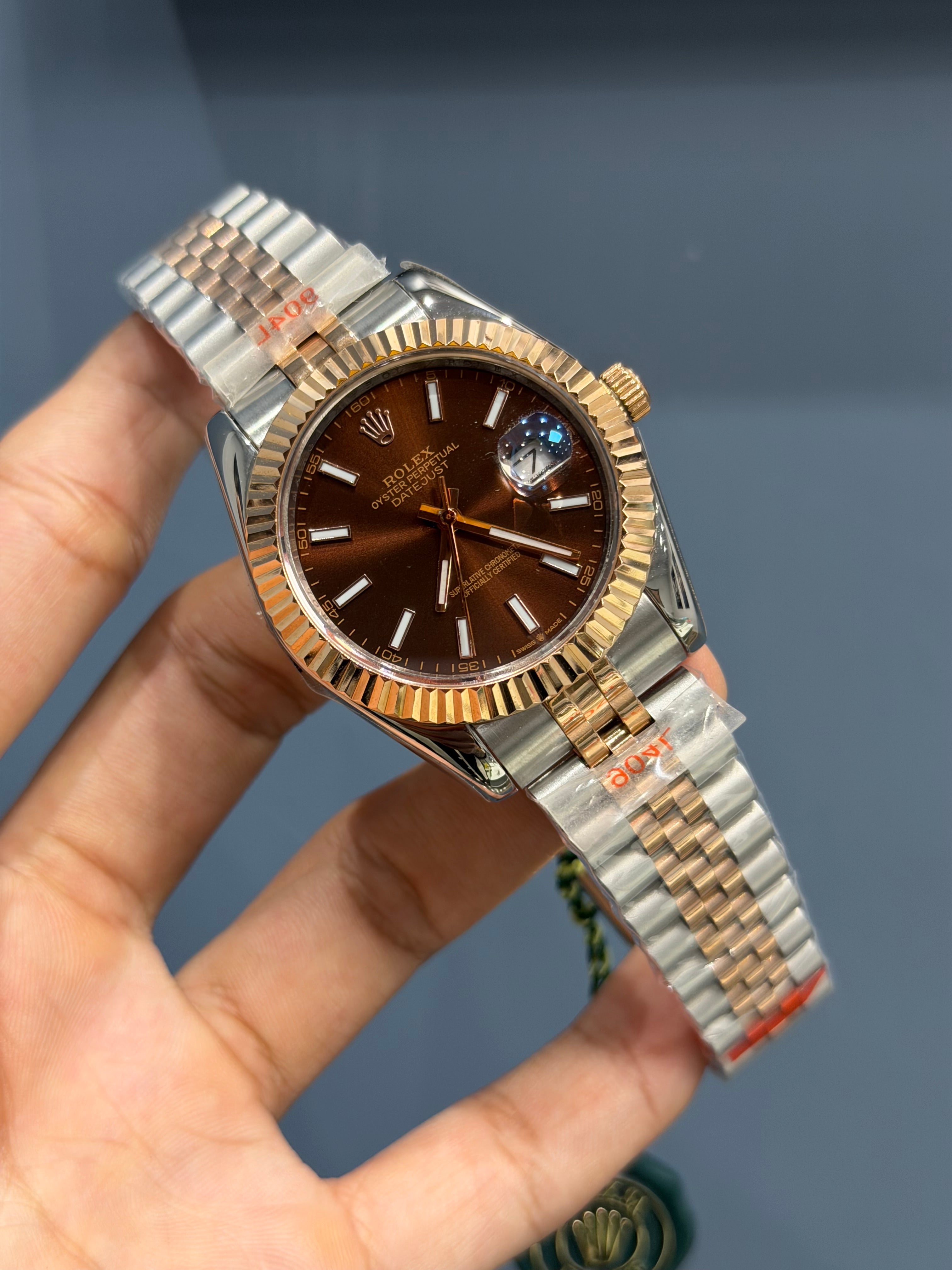NEW COLLECTION 40 ROSE TWOTONE WITH CHOCO DIAL AUTOMATIC WATCH YZ MADE