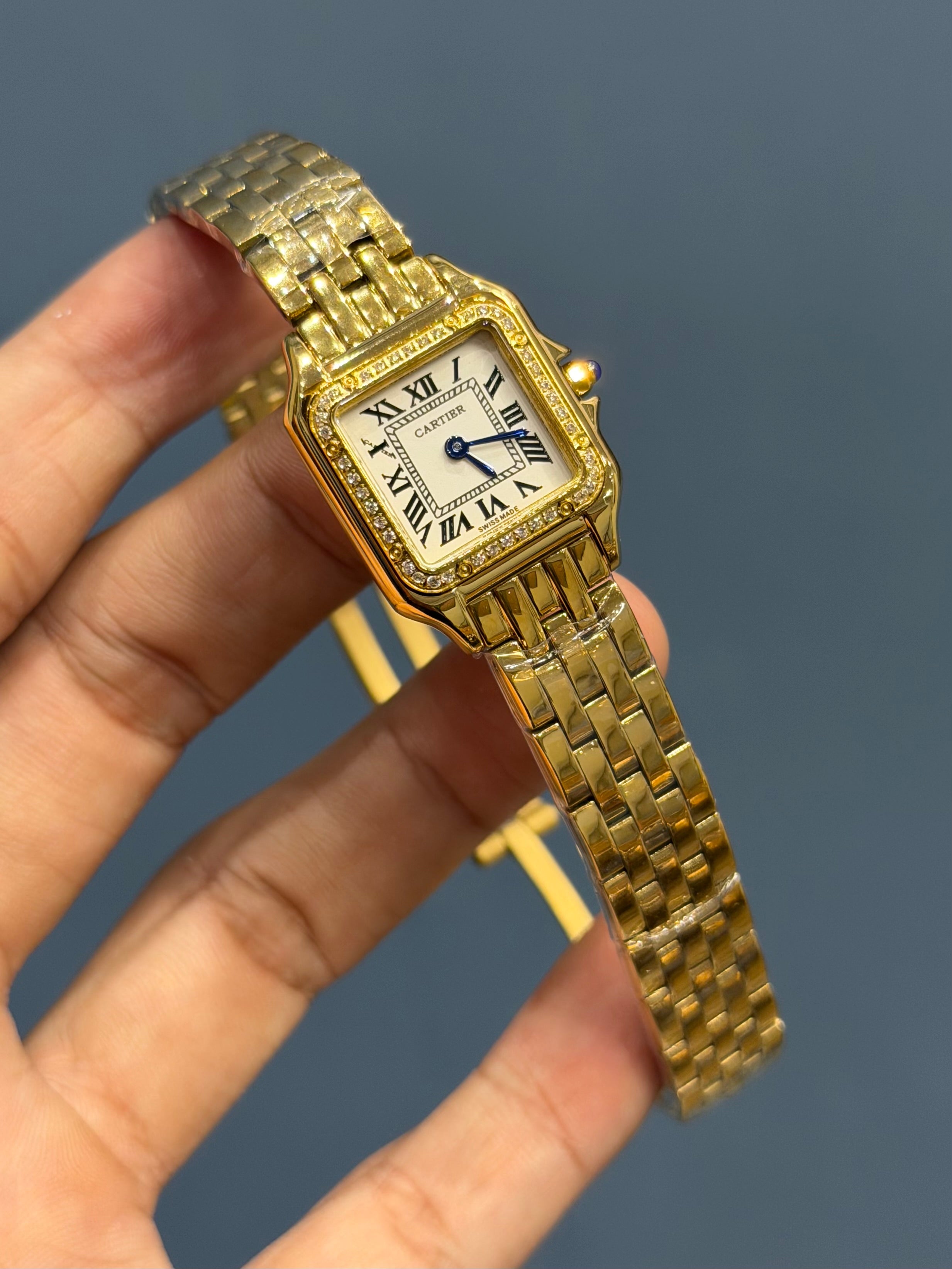 NEW COLLECTION YELLOW GOLD WITH WHITE DIAL STONE BEZEL LADIES WATCH