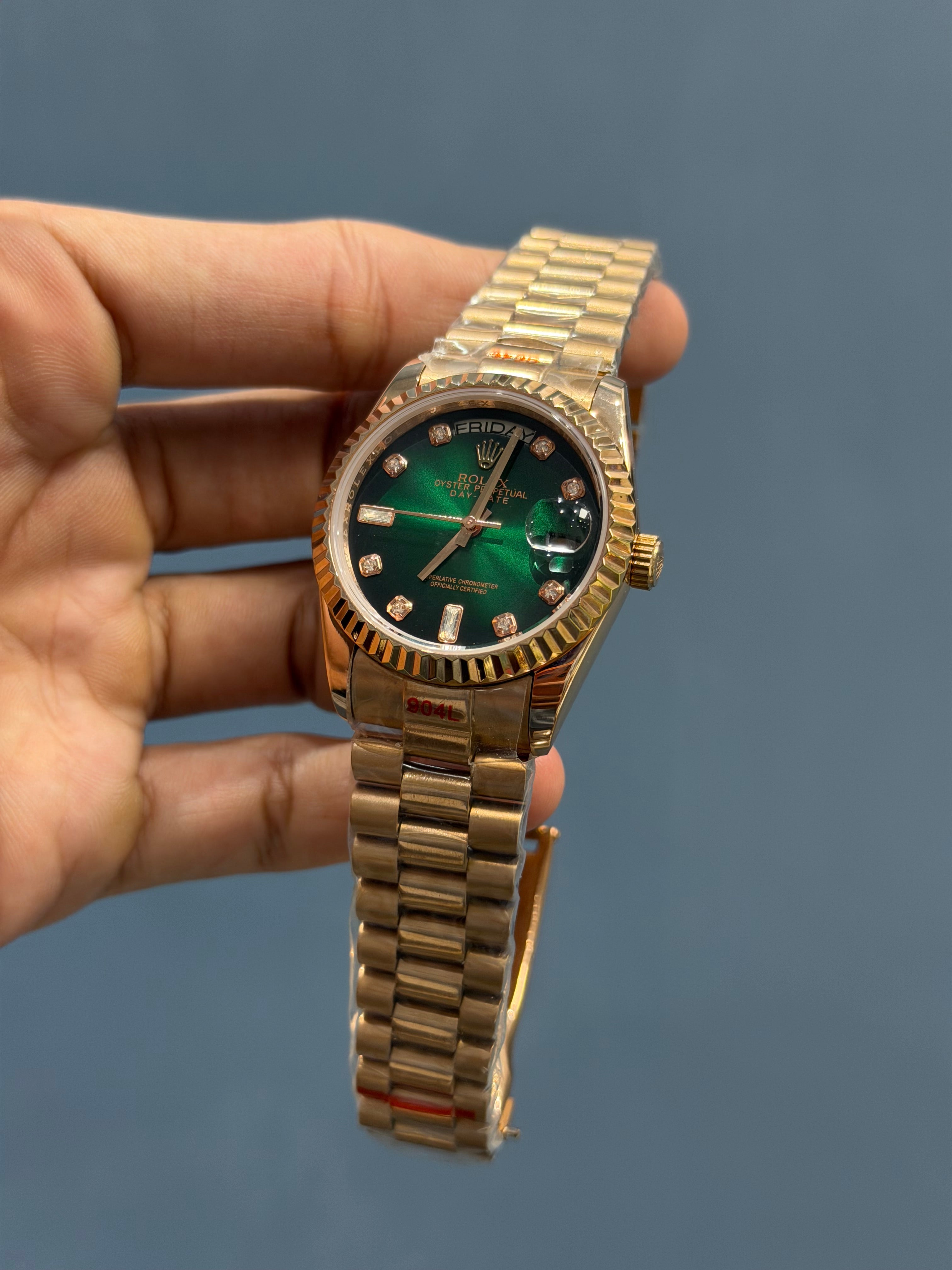 NEW COLLECTION 36 ROSE WITH GREEN DIAL FLUTED BEZEL RUBY STONE FIGURE AUTOMATIC WATCH YZ FACTORY