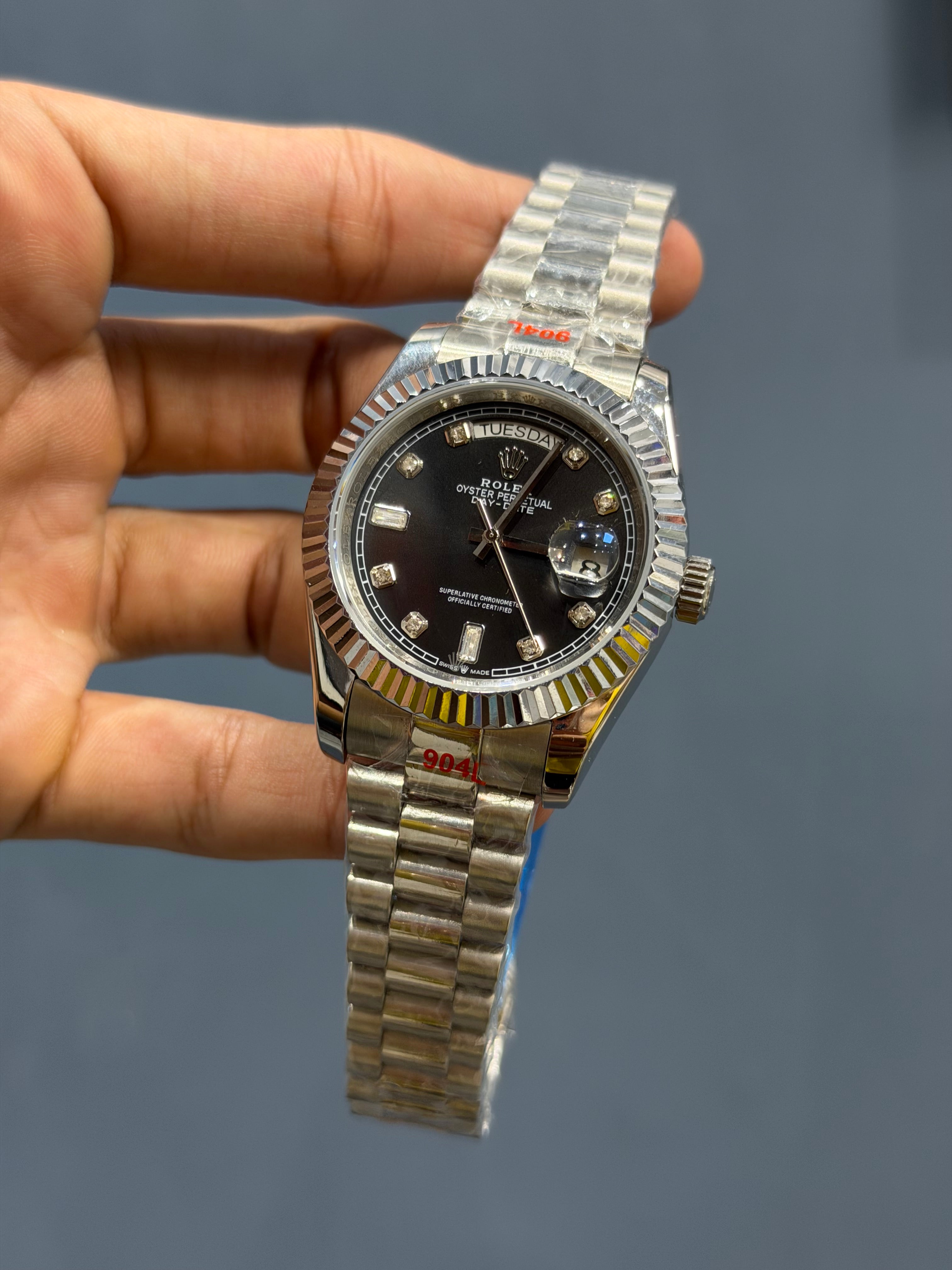 NEW COLLECTION 40 SILVER WITH BLACK DIAL STONE NUMERAL & FLUTED BEZEL ZR FACTORY