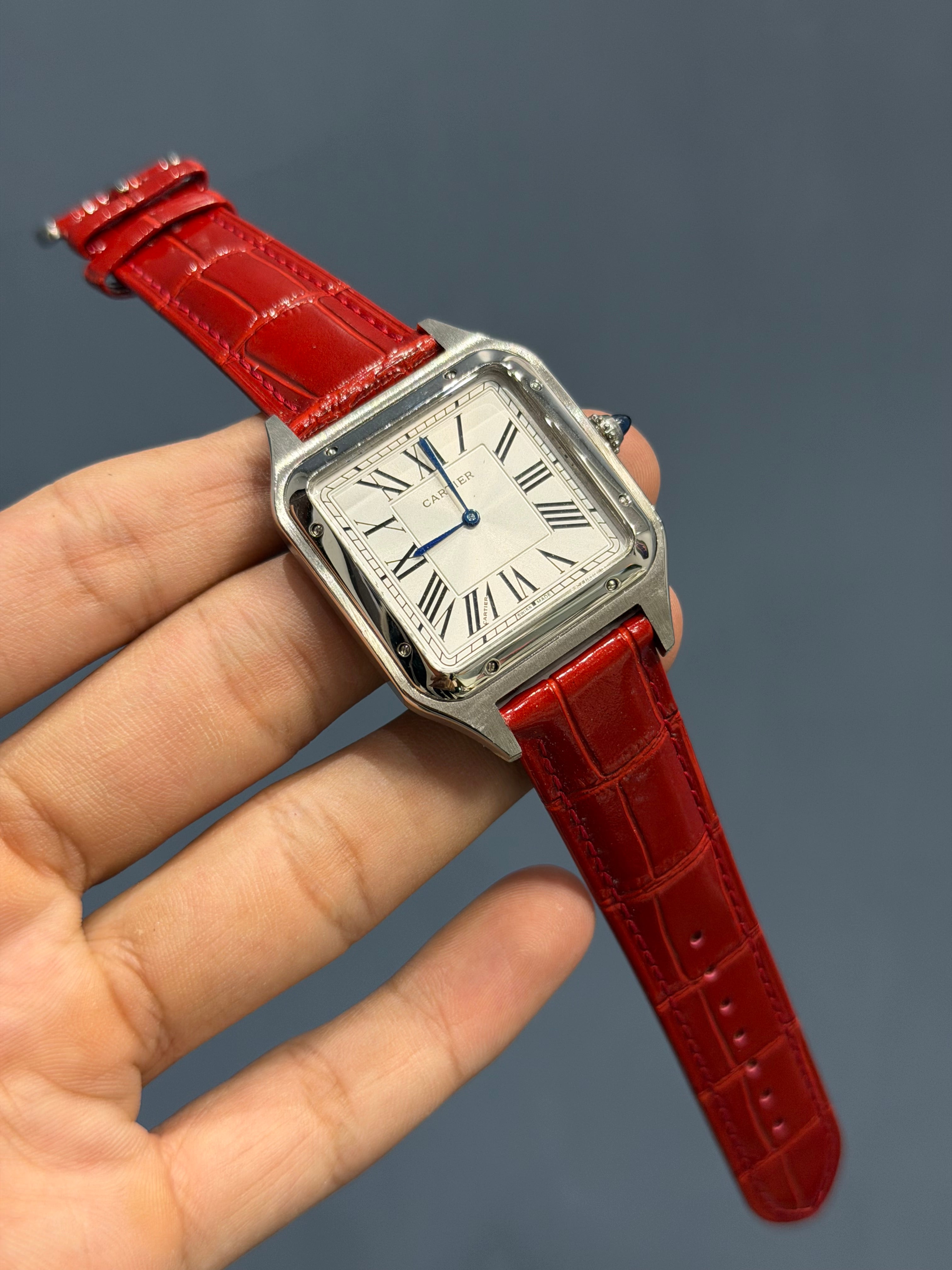 NEW COLLECTION SILVER CASE WITH WHITE DIAL & RED LEATHER STRAP