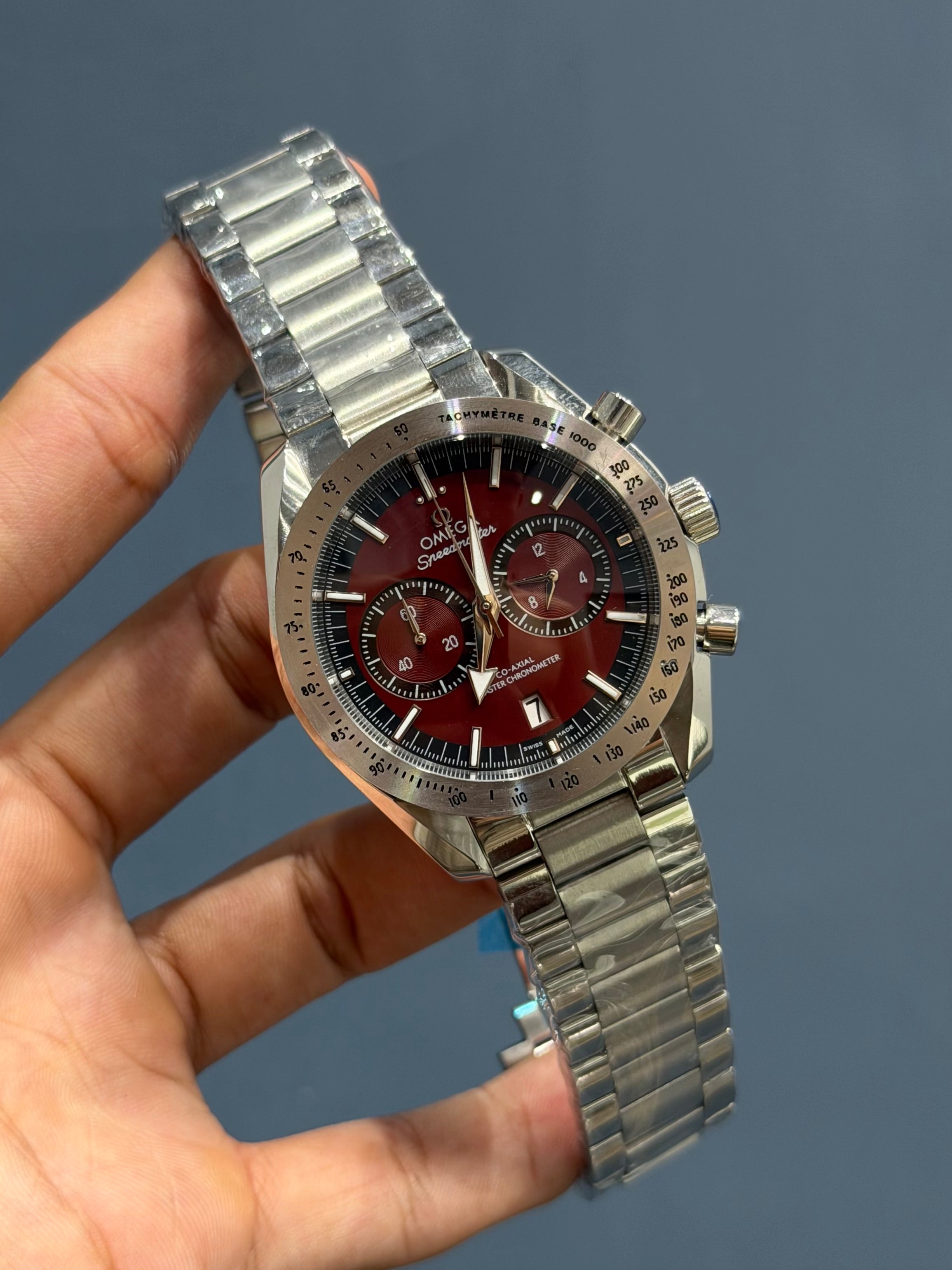 NEW COLLECTION CHRONOGRAPH SILVER CASE WITH RED DIAL WATCH