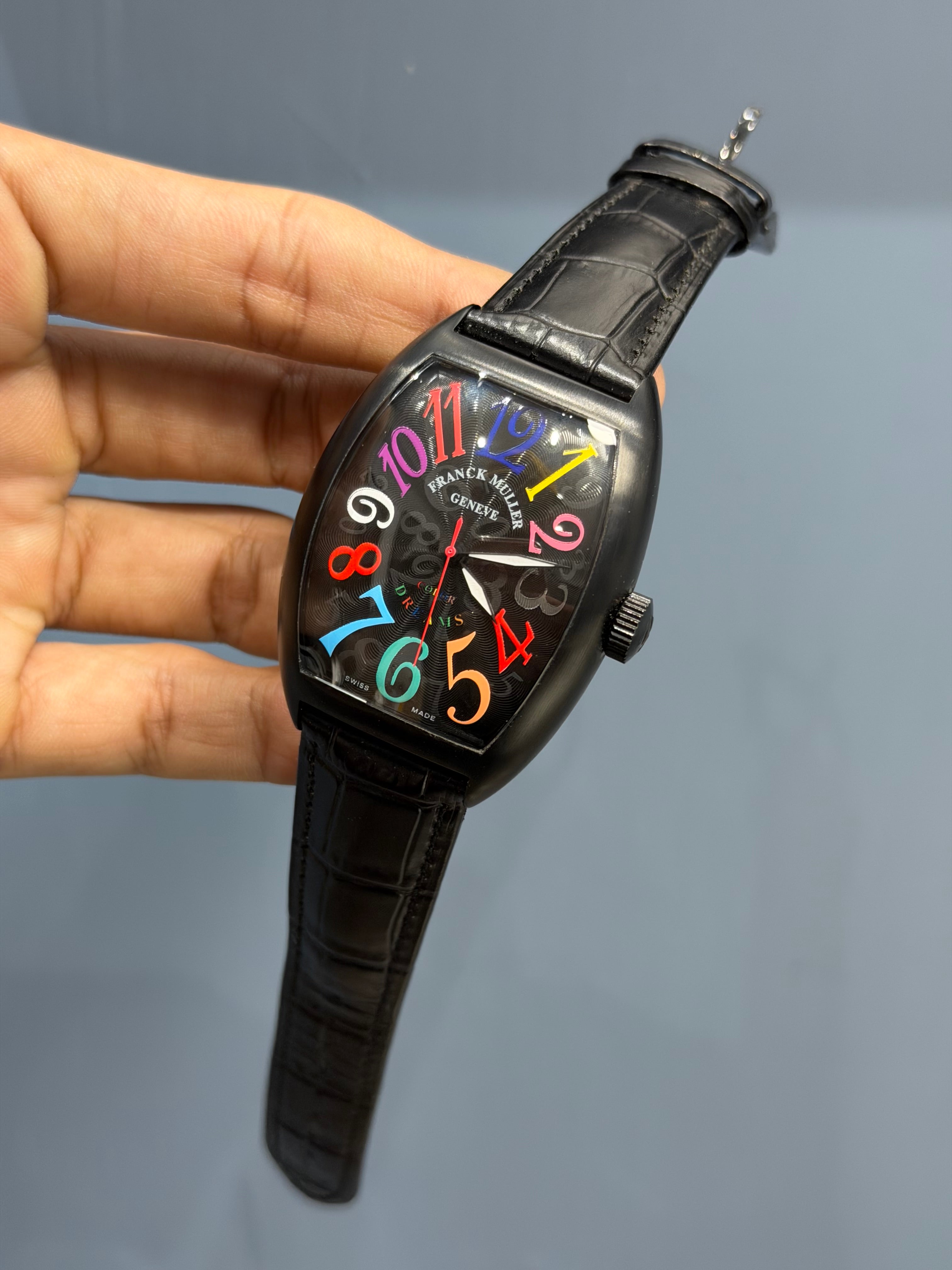 NEW COLLECTION CRAZY HOUR BLACK CASE WITH BLACK DIAL & LEATHER STRAP