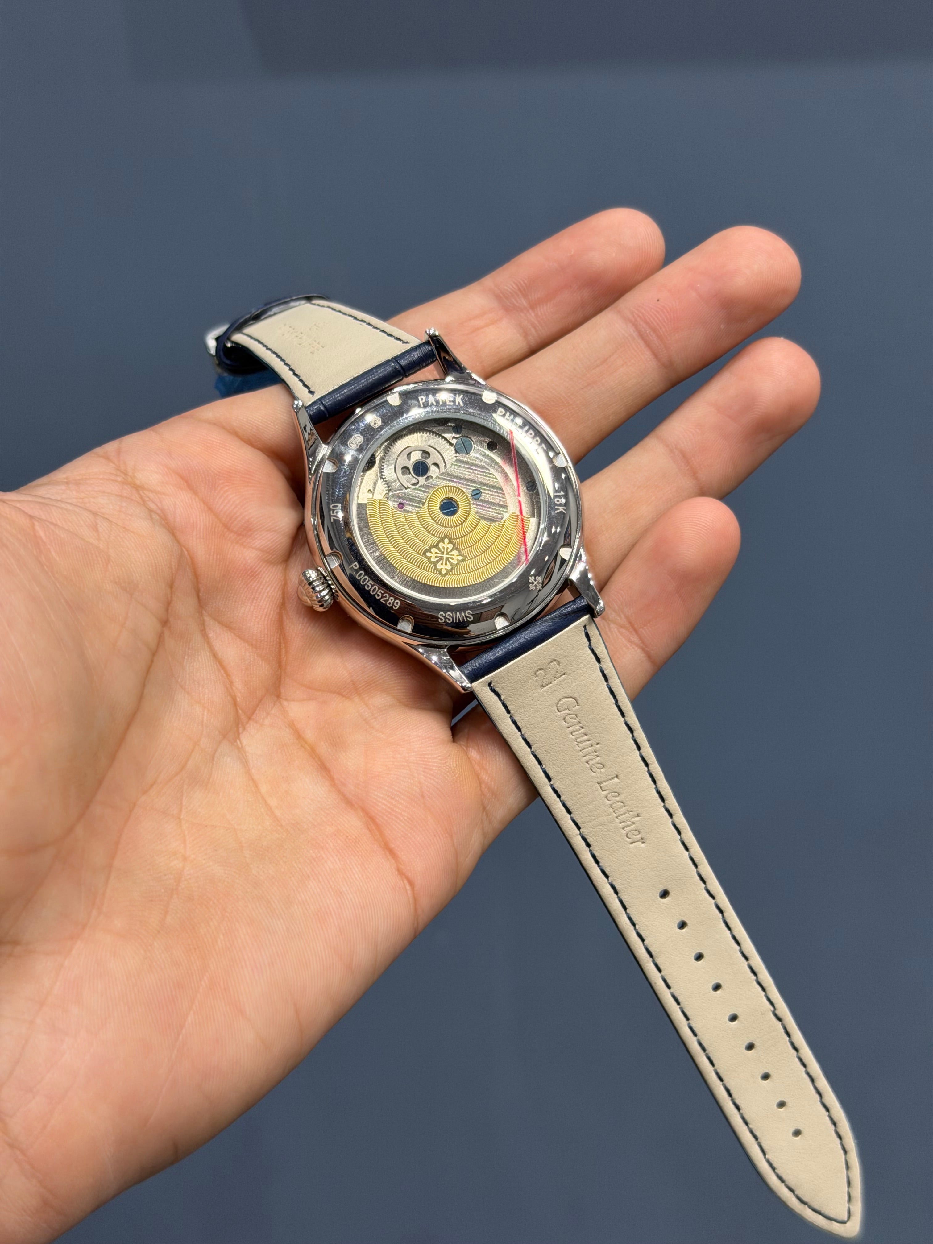 NEW COLLECTION TOURBILLON ROSE CASE WITH BLUE DIAL & BLACK LEATHER STRAP