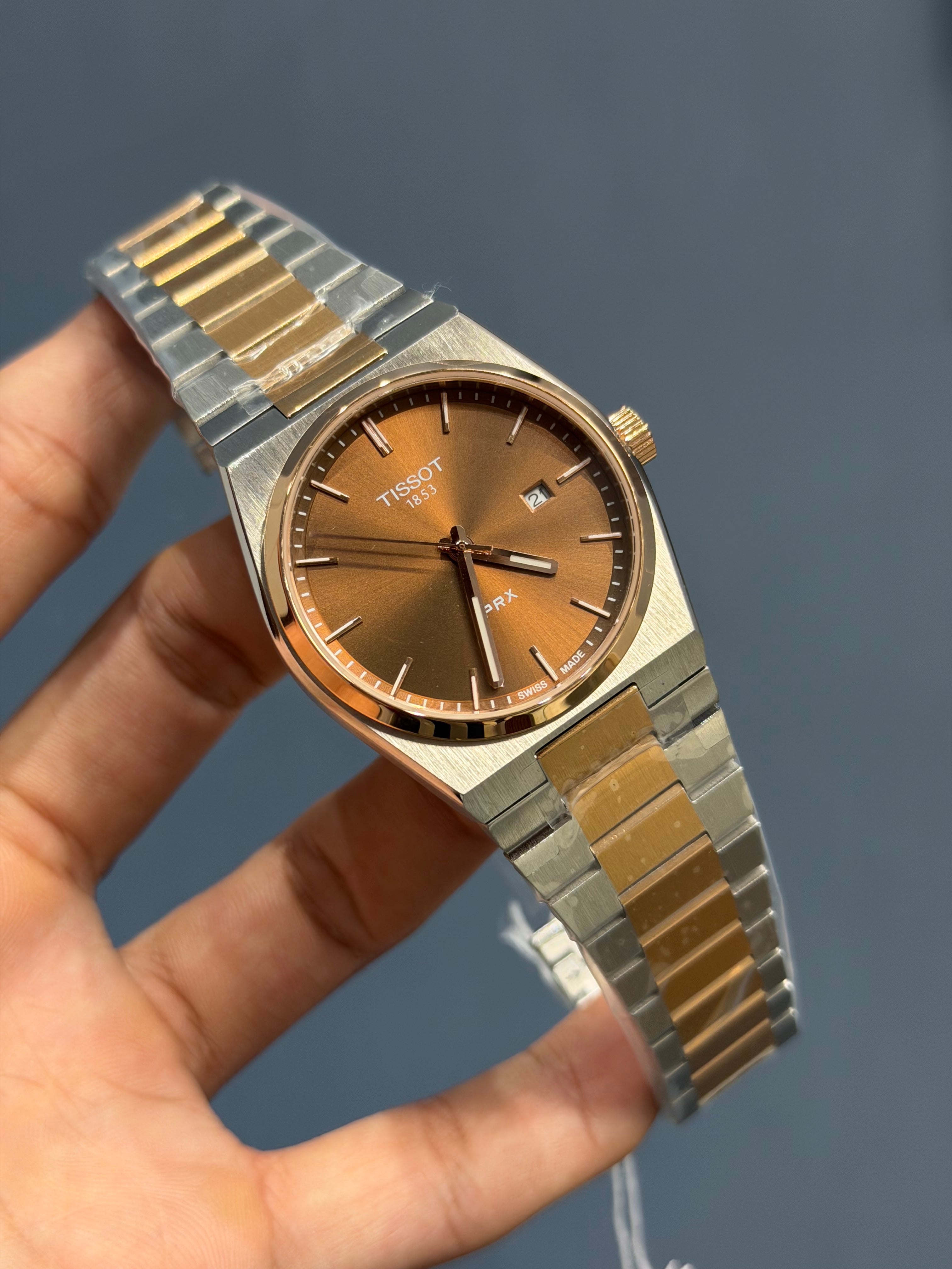 NEW COLLECTION TWOTONE ROSE & BROWN PLAIN DIAL STAINLESS STEEL QUARTZ WATCH