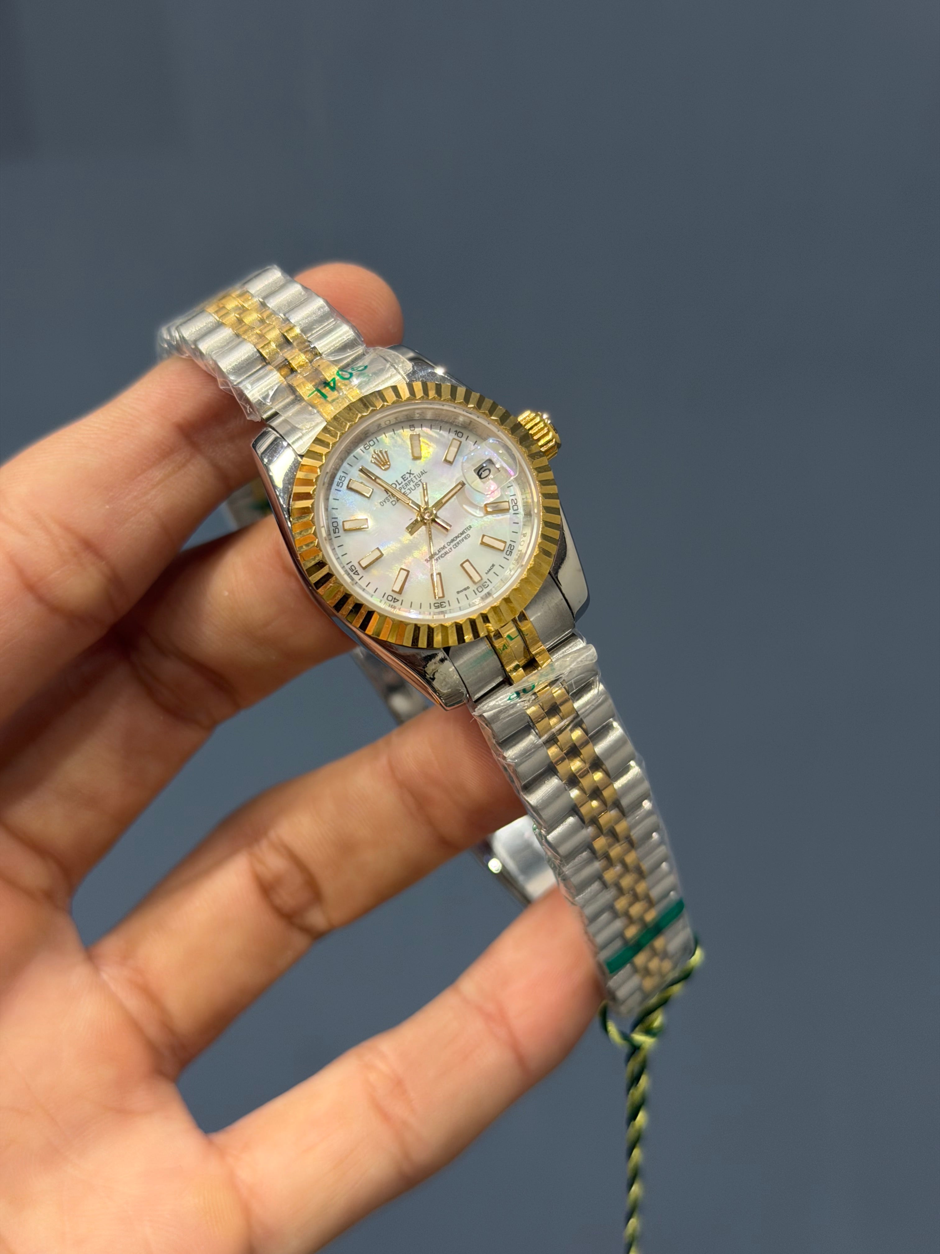 NEW COLLECTION 31 TWOTONE YELLOW GOLD WITH WHITE PEARL DIAL STONE BEZEL AUTOMATIC WATCH