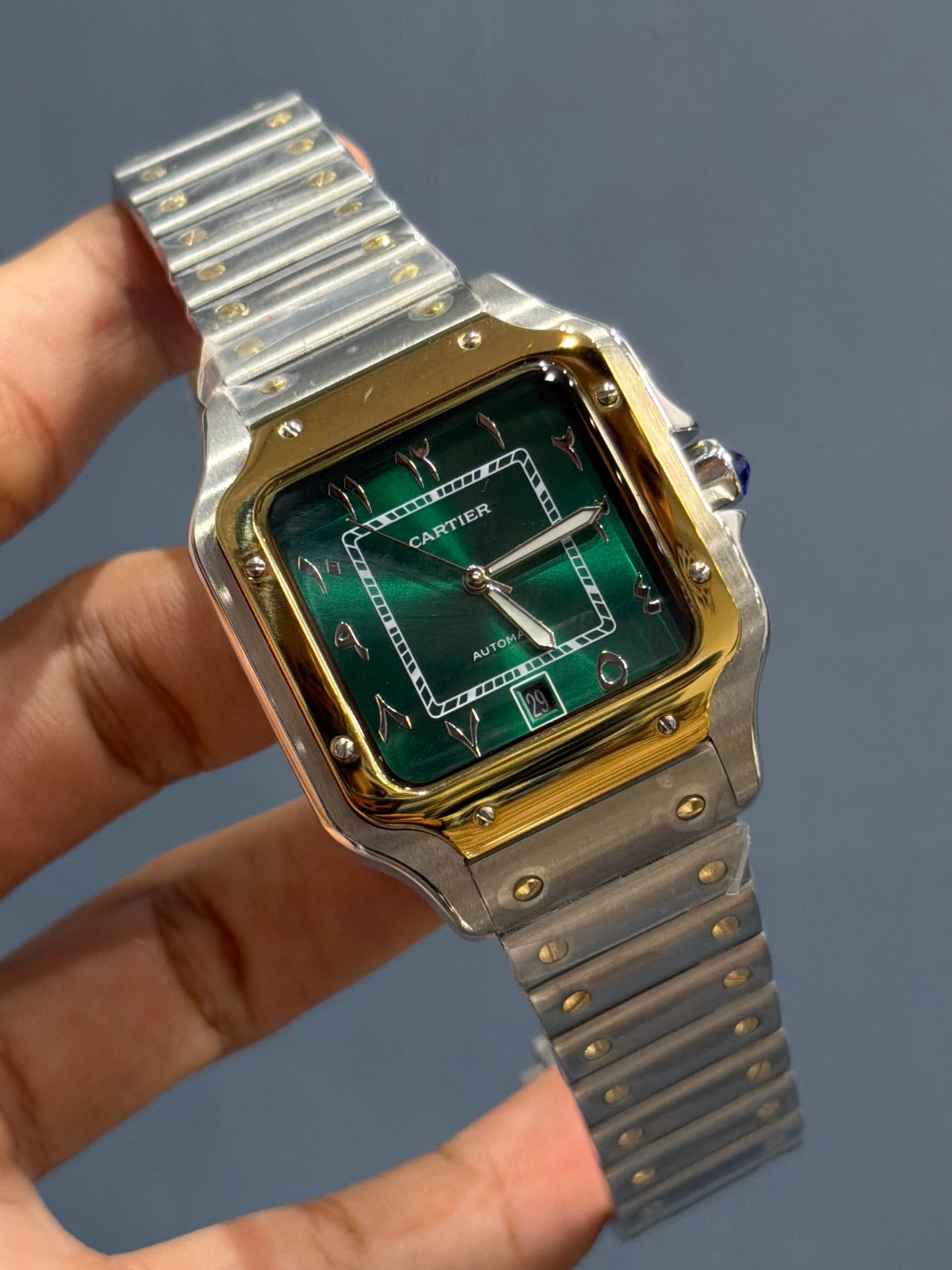 NEW COLLECTION TWOTONE CHAIN WITH GREEN ARABIC DIAL AUTOMATIC WATCH