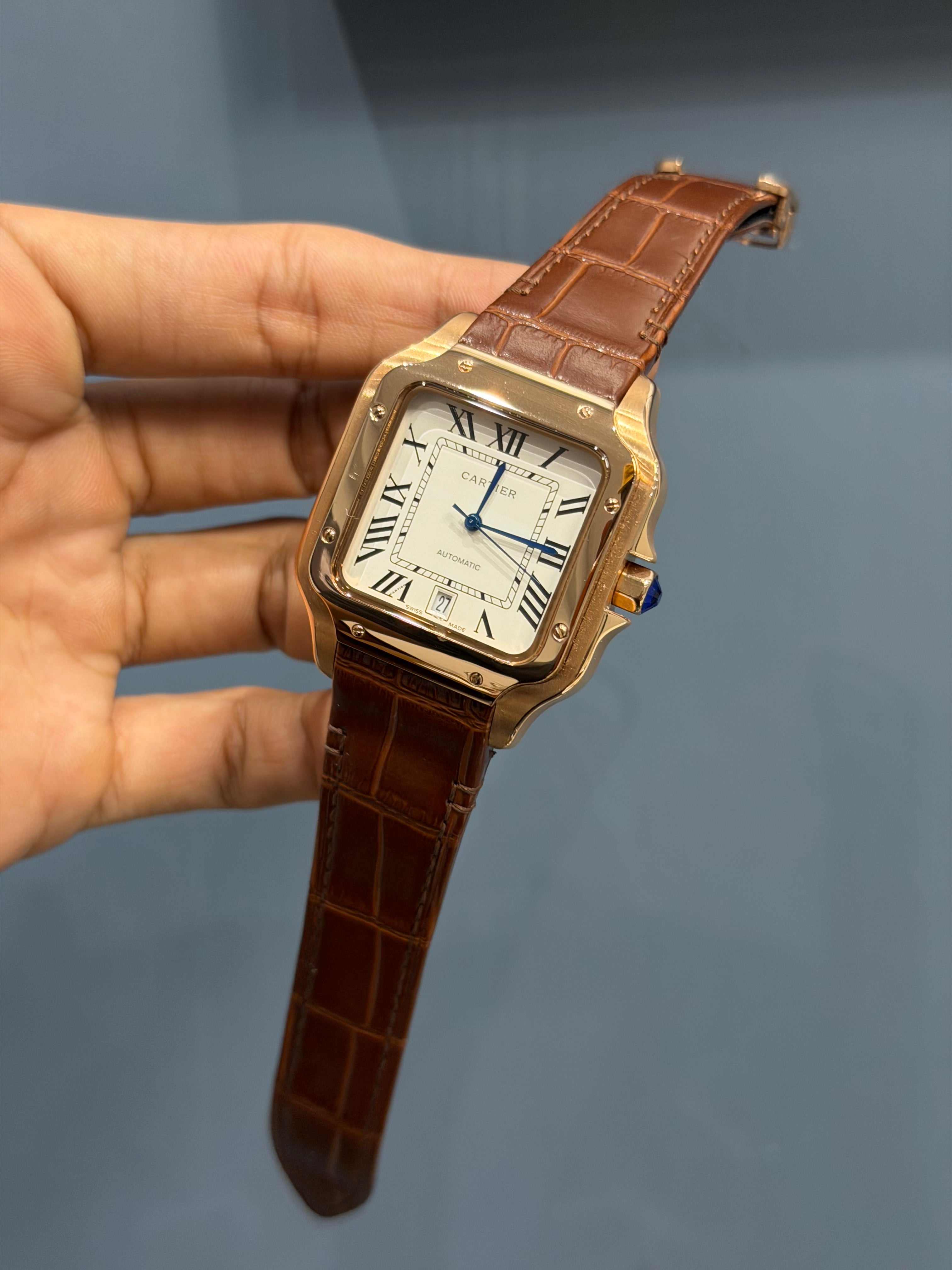 NEW COLLECTION ROSE CASE WITH WHITE DIAL & BROWN LEATHER STRAP