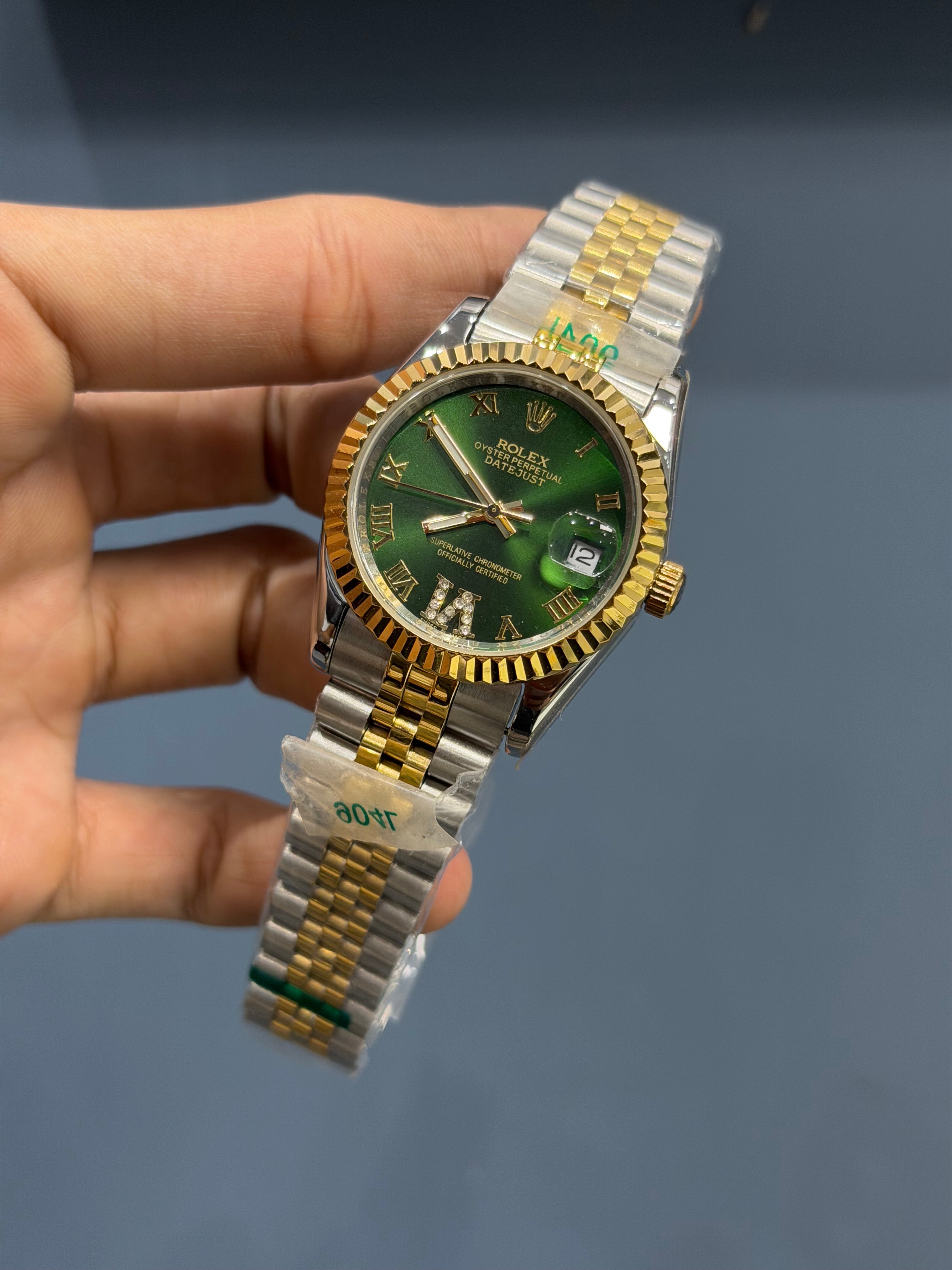NEW COLLECTION 36 YELLOW TWOTONE WITH GREEN STONE DIAL AUTOMATIC WATCH ZR FACTORY
