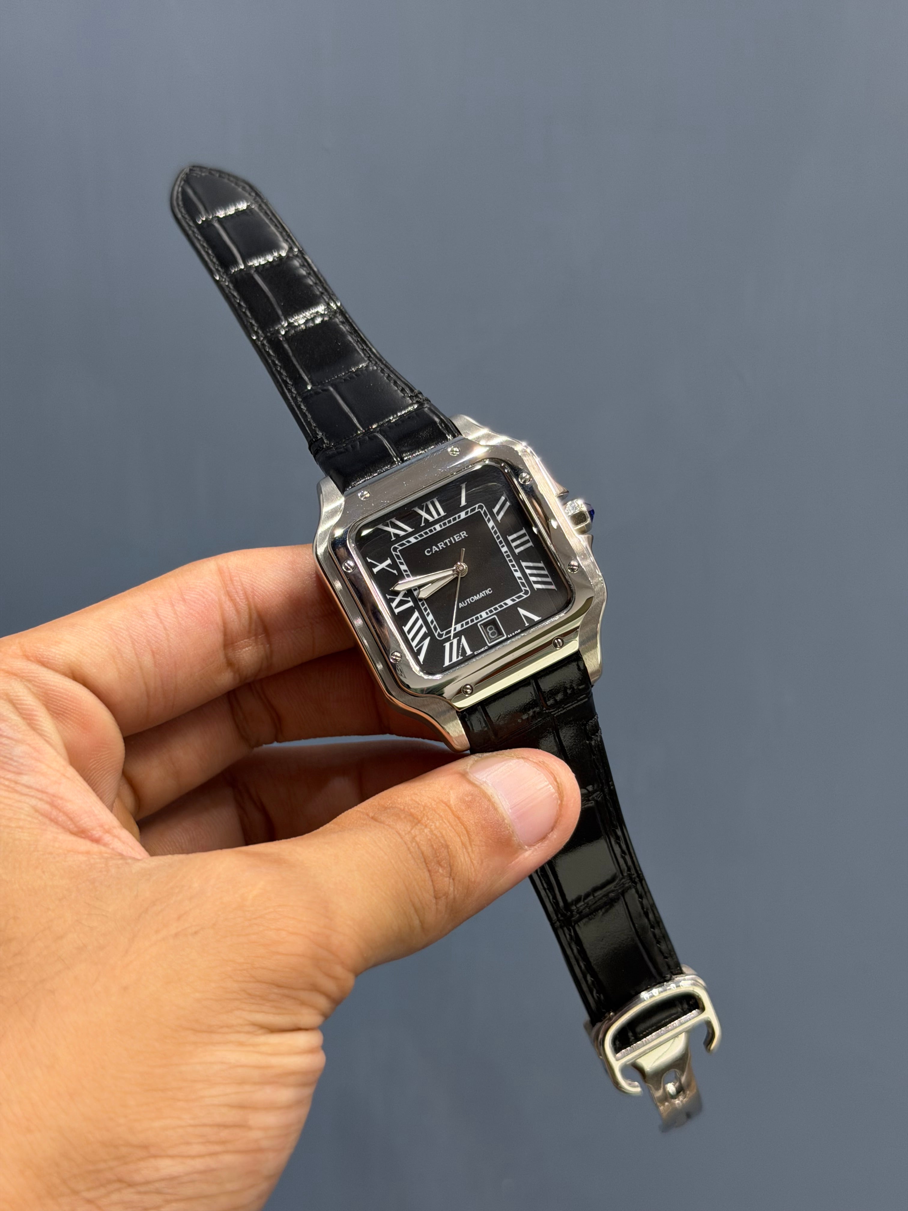 NEW COLLECTION SILVER CASE WITH BLACK DIAL & BLACK LEATHER STRAP