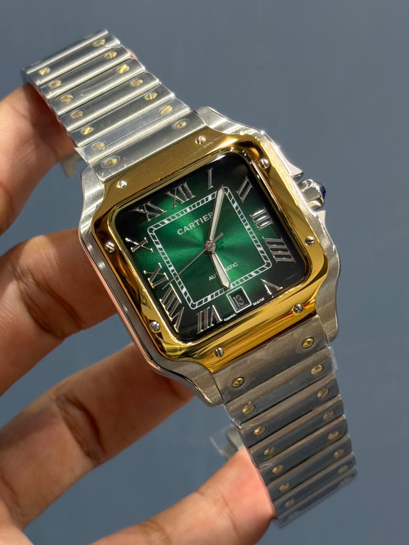NEW COLLECTION TWOTONE CHAIN WITH GREEN ROMAN DIAL AUTOMATIC WATCH