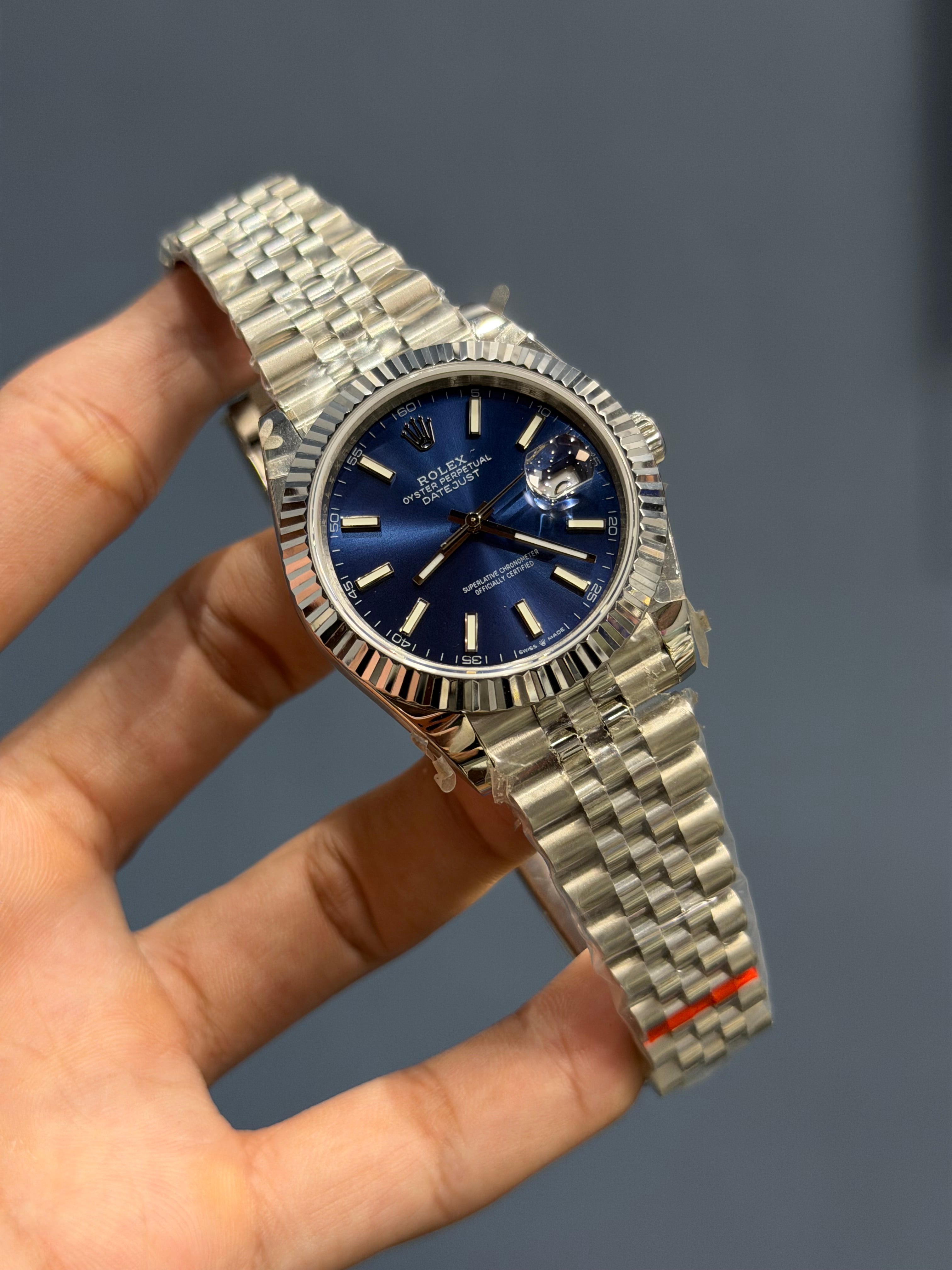 NEW COLLECTION 41 SILVER WITH BLUE DIAL FLUTED BEZEL AUTOMATIC WATCH BP MADE