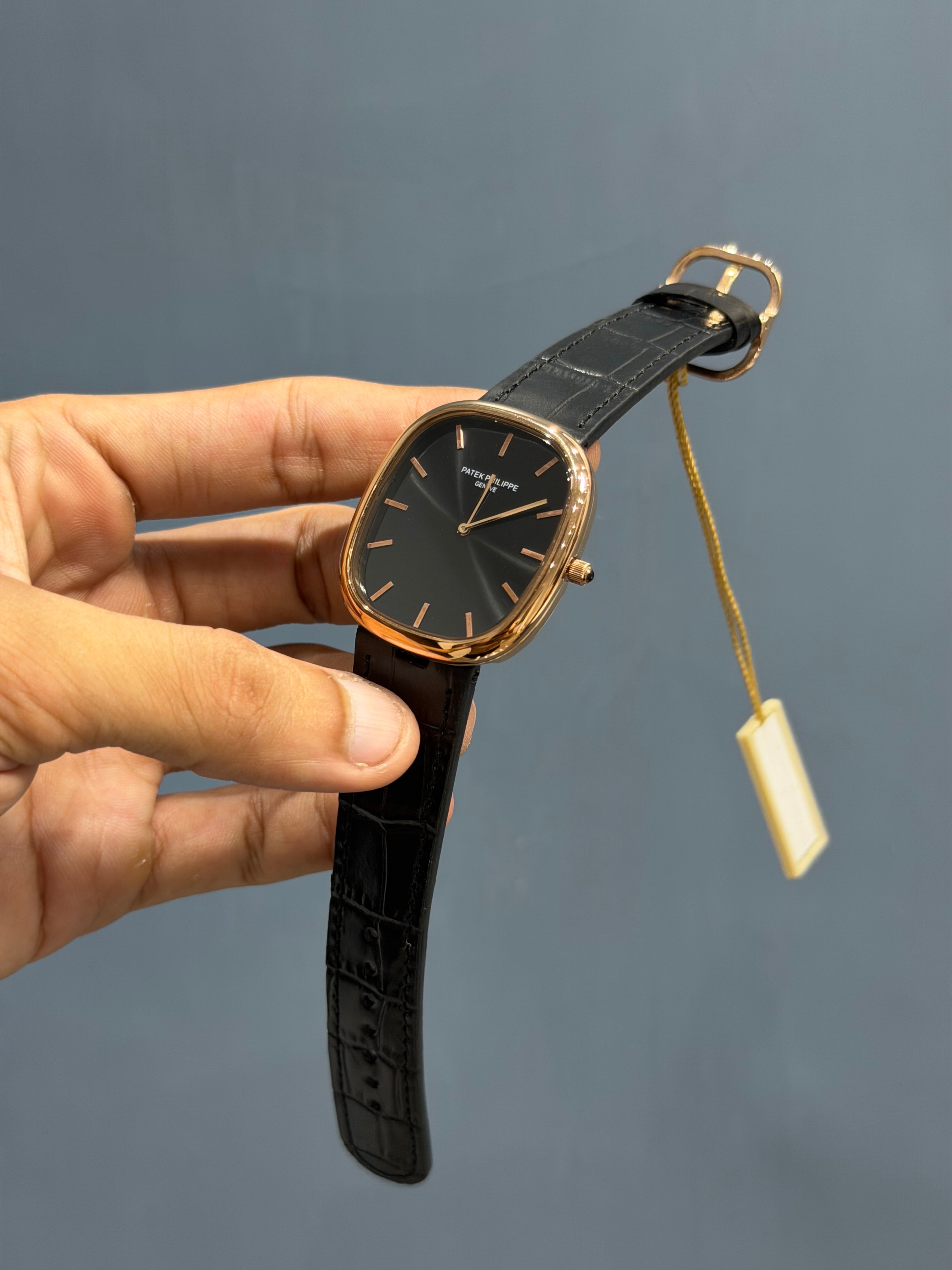 NEW COLLECTION SQUARE ROSE WITH BLACK DIAL LEATHER STRAP WATCH