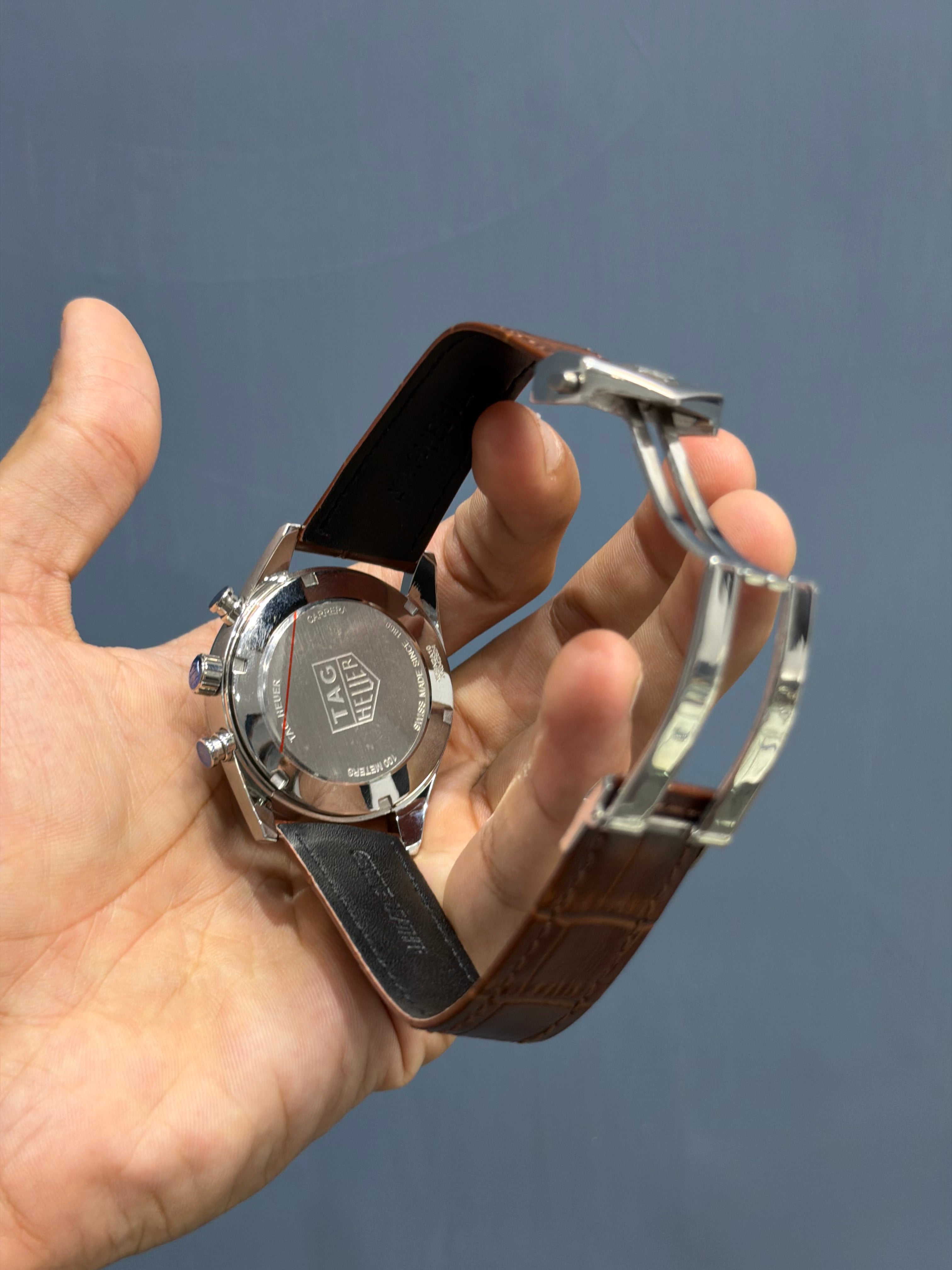 NEW COLLECTION CHRONOGRAPH SILVER CASE WITH DIAL LEATHER STRAP WATCH