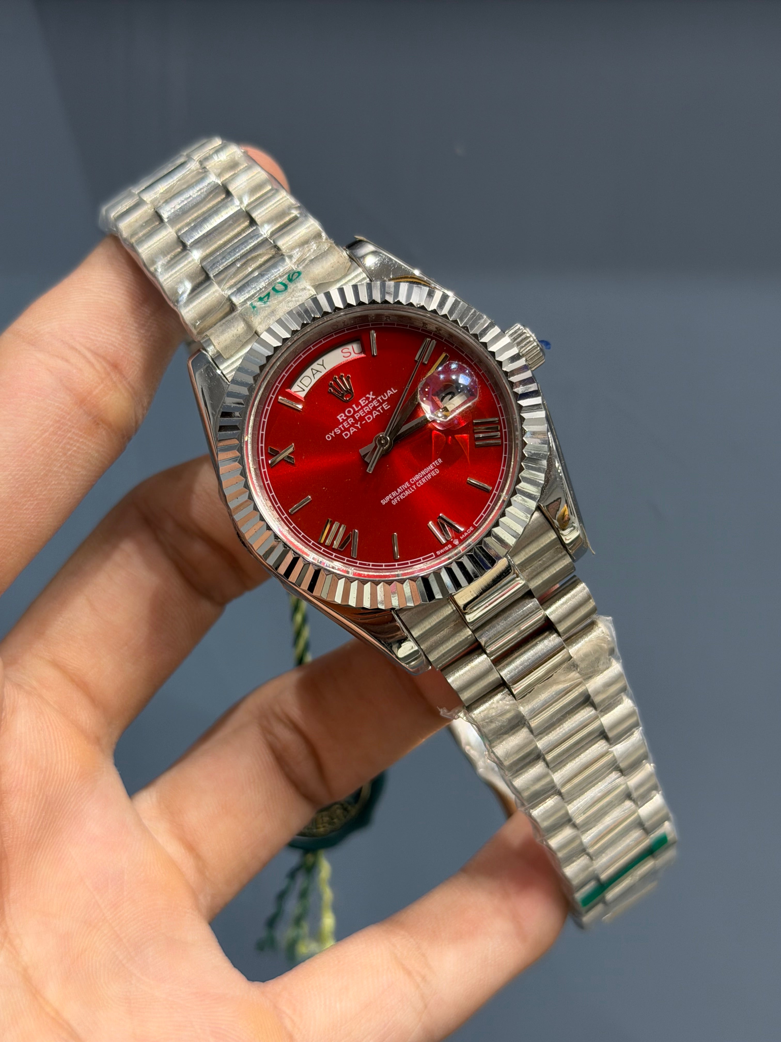 NEW COLLECTION 40MM SILVER WITH RED DIAL ROMAN FIGURE FLUTED BEZEL YZ FACTORY