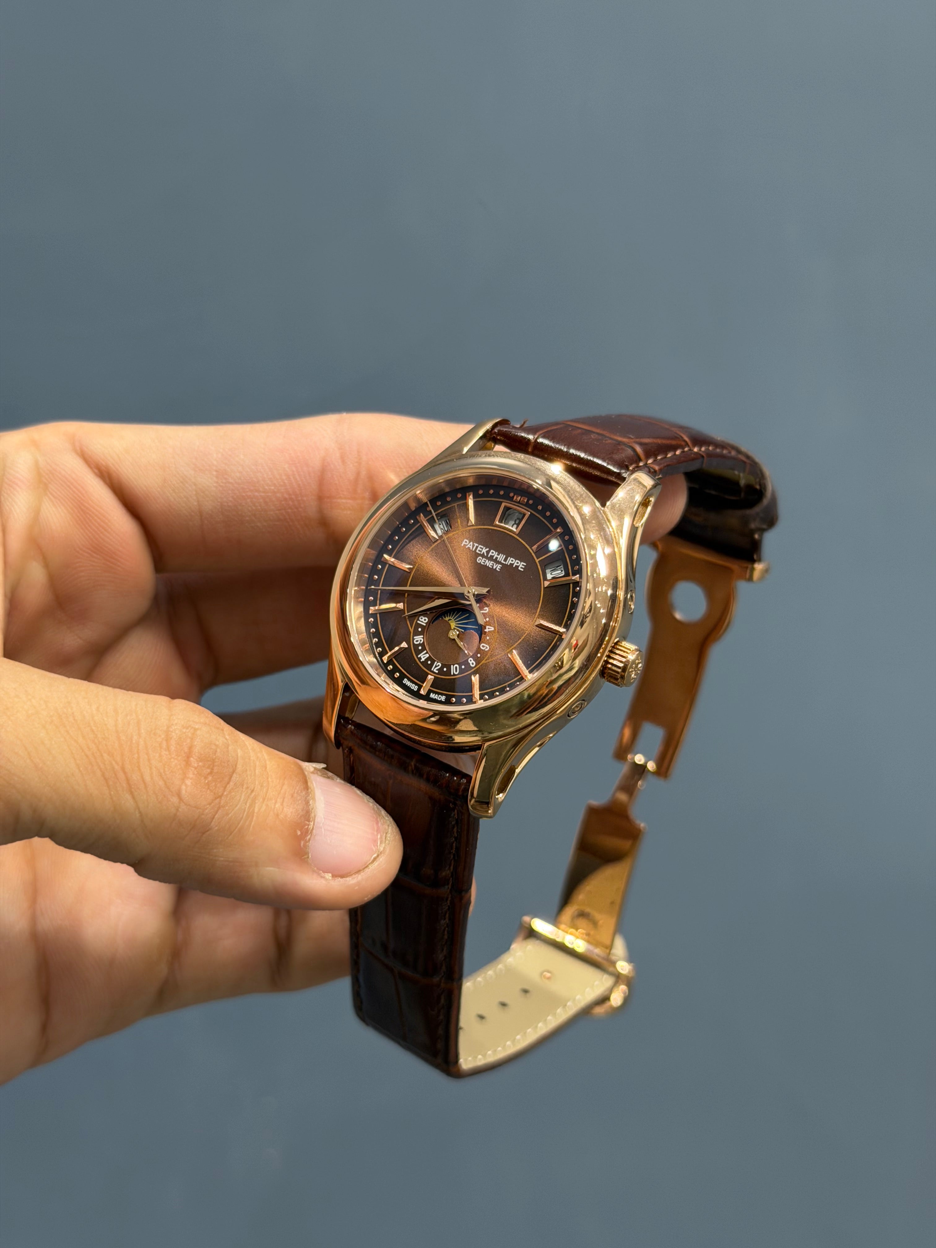 NEW COLLECTION MOON PHASE ROSE GOLD CASE WITH BROWN DIAL & BROWN LEATHER STRAP
