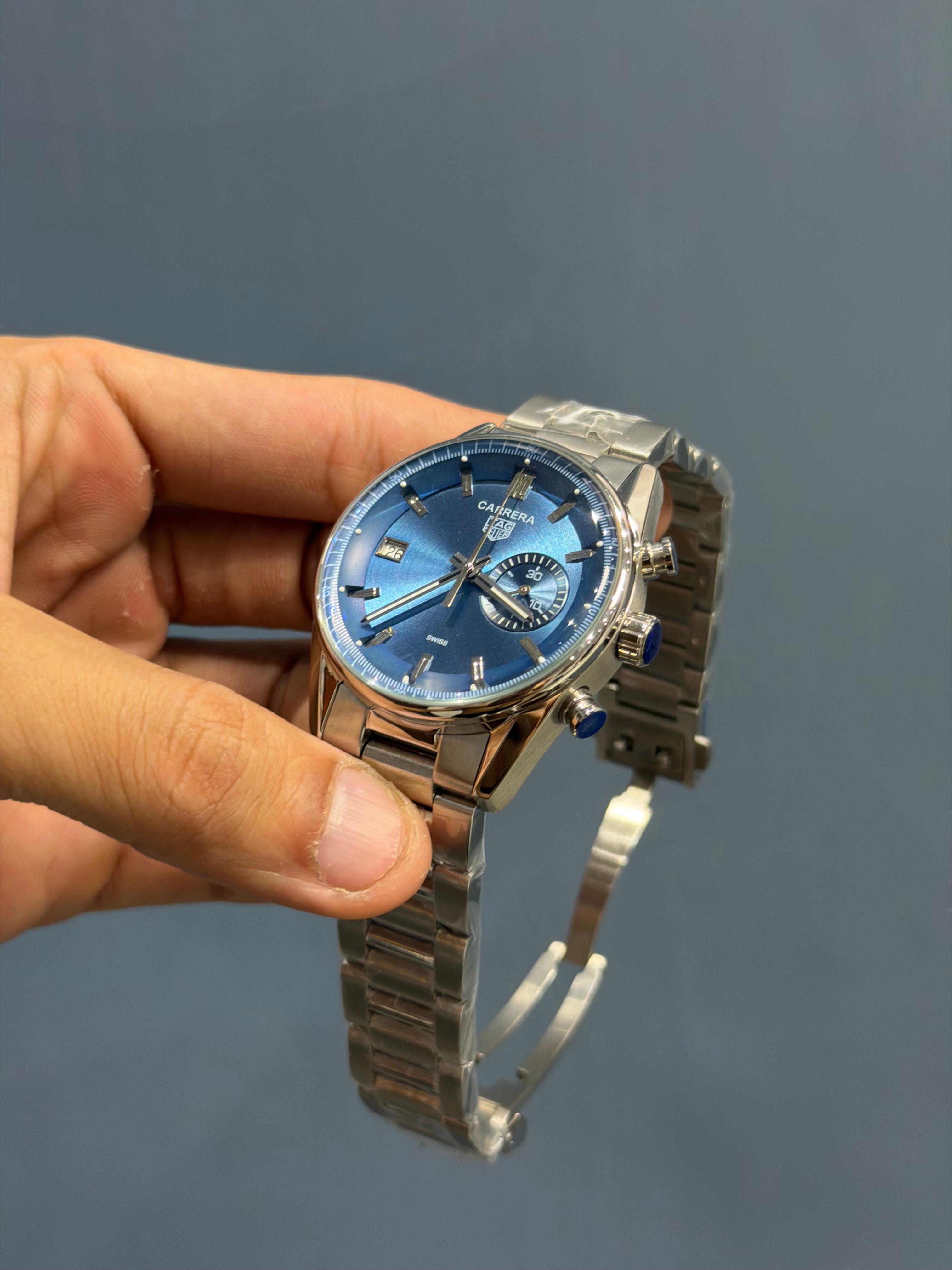 NEW COLLECTION CHRONOGRAPH HORSE EDITION SILVER WITH BLUE DIAL MENS WATCH