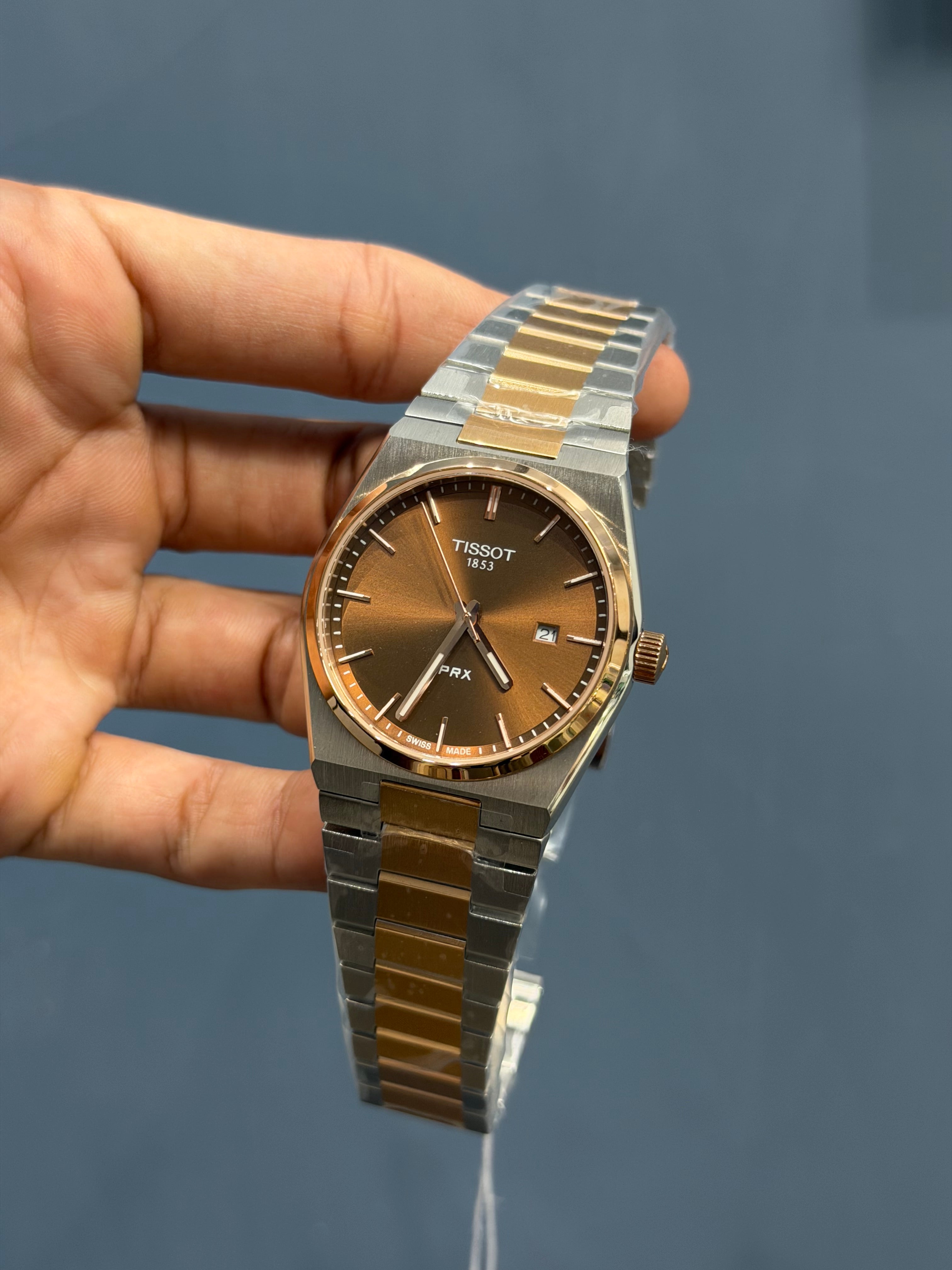 NEW COLLECTION TWOTONE ROSE & BROWN PLAIN DIAL STAINLESS STEEL QUARTZ WATCH