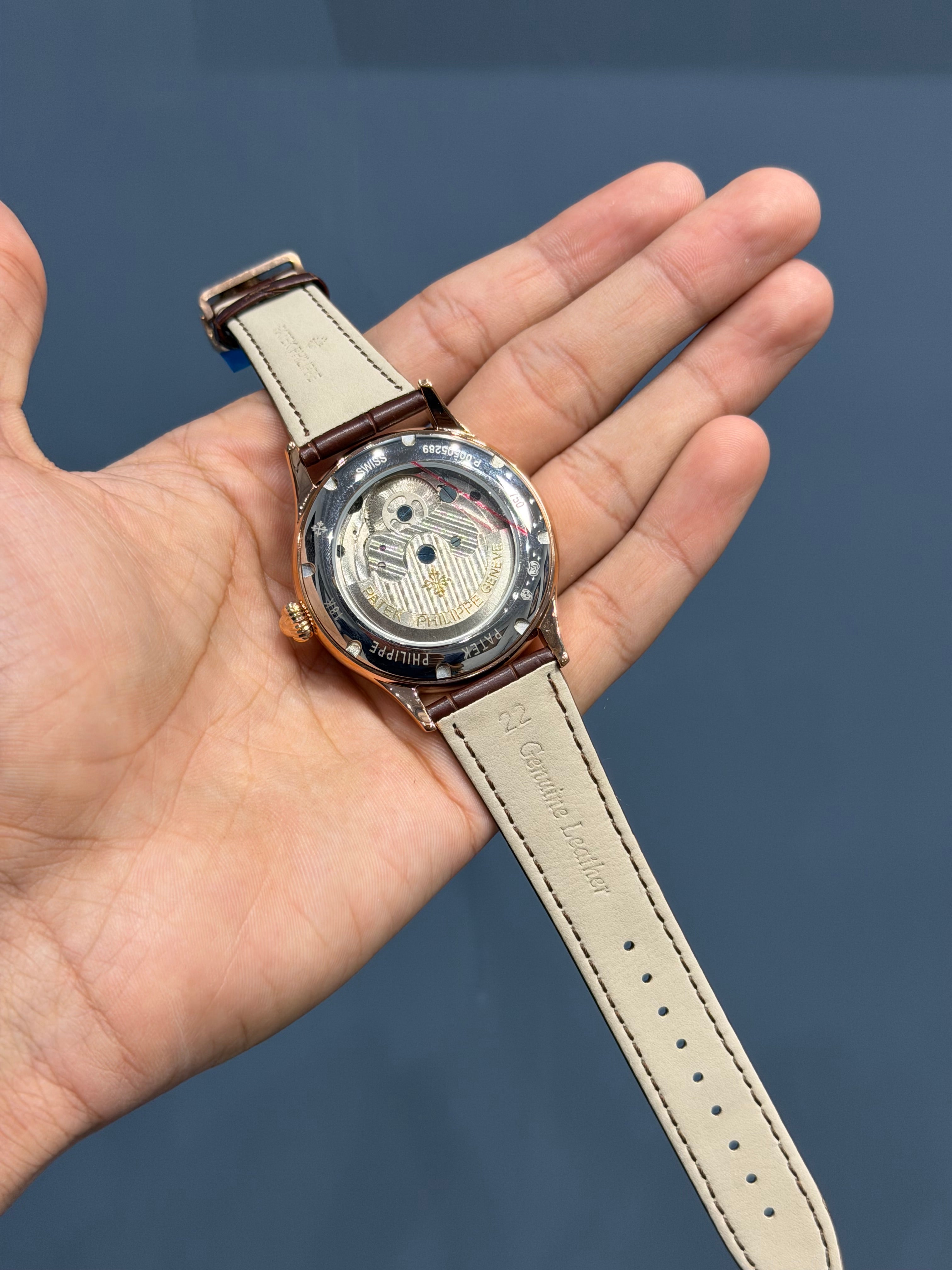 NEW COLLECTION TOURBILLON ROSE CASE WITH WHITE DIAL & BROWN  LEATHER STRAP