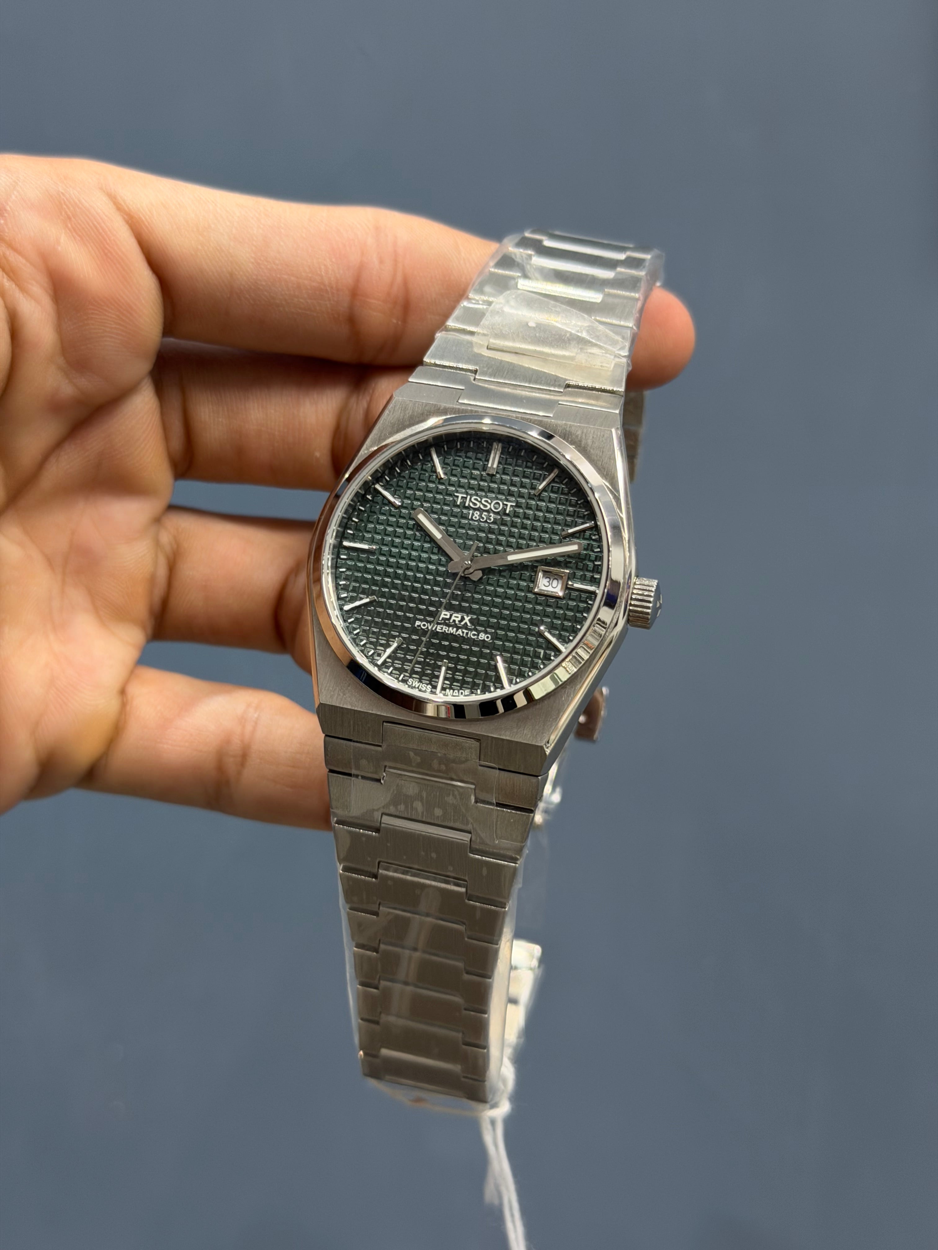 NEW COLLECTION SILVER WITH GREEN TEXTURED DIAL STAINLESS STEEL AUTOMATIC WATCH