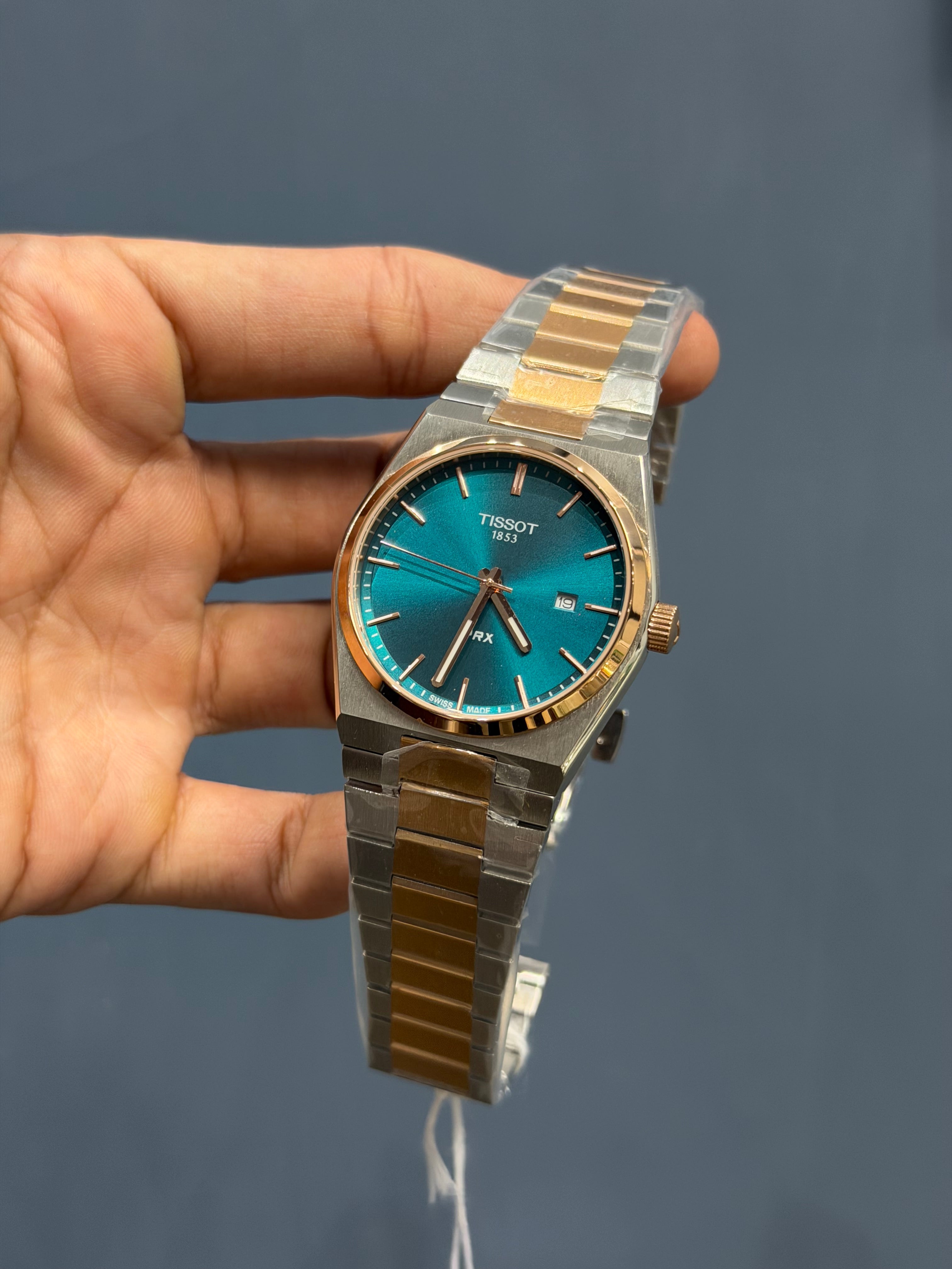 NEW COLLECTION TWOTONE ROSE & SEA GREEN PLAIN DIAL STAINLESS STEEL QUARTZ WATCH