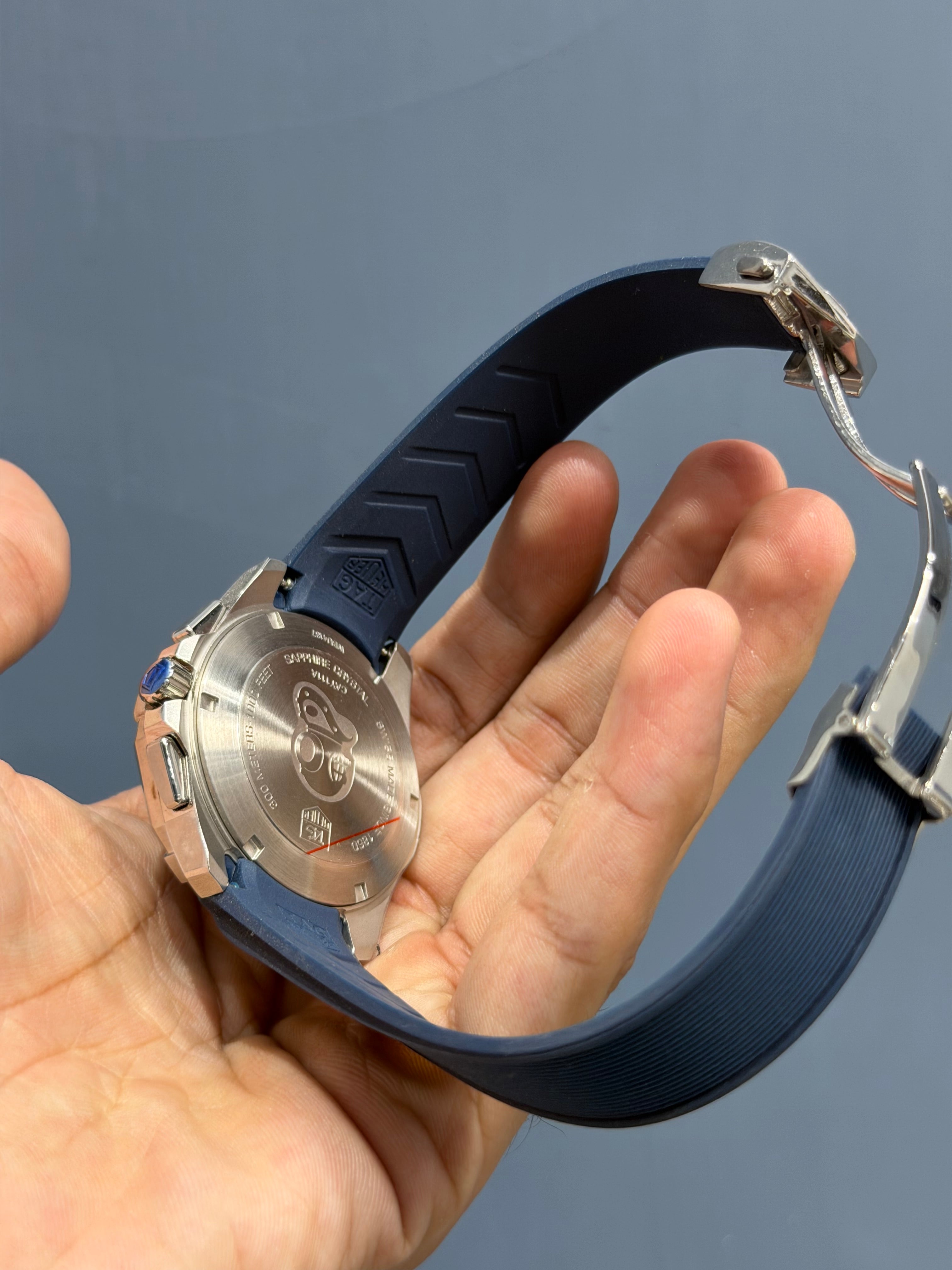 NEW COLLECTION CHRONOGRAPH SILVER CASE BLUE BEZEL & DIAL WITH RUBBER STRAP