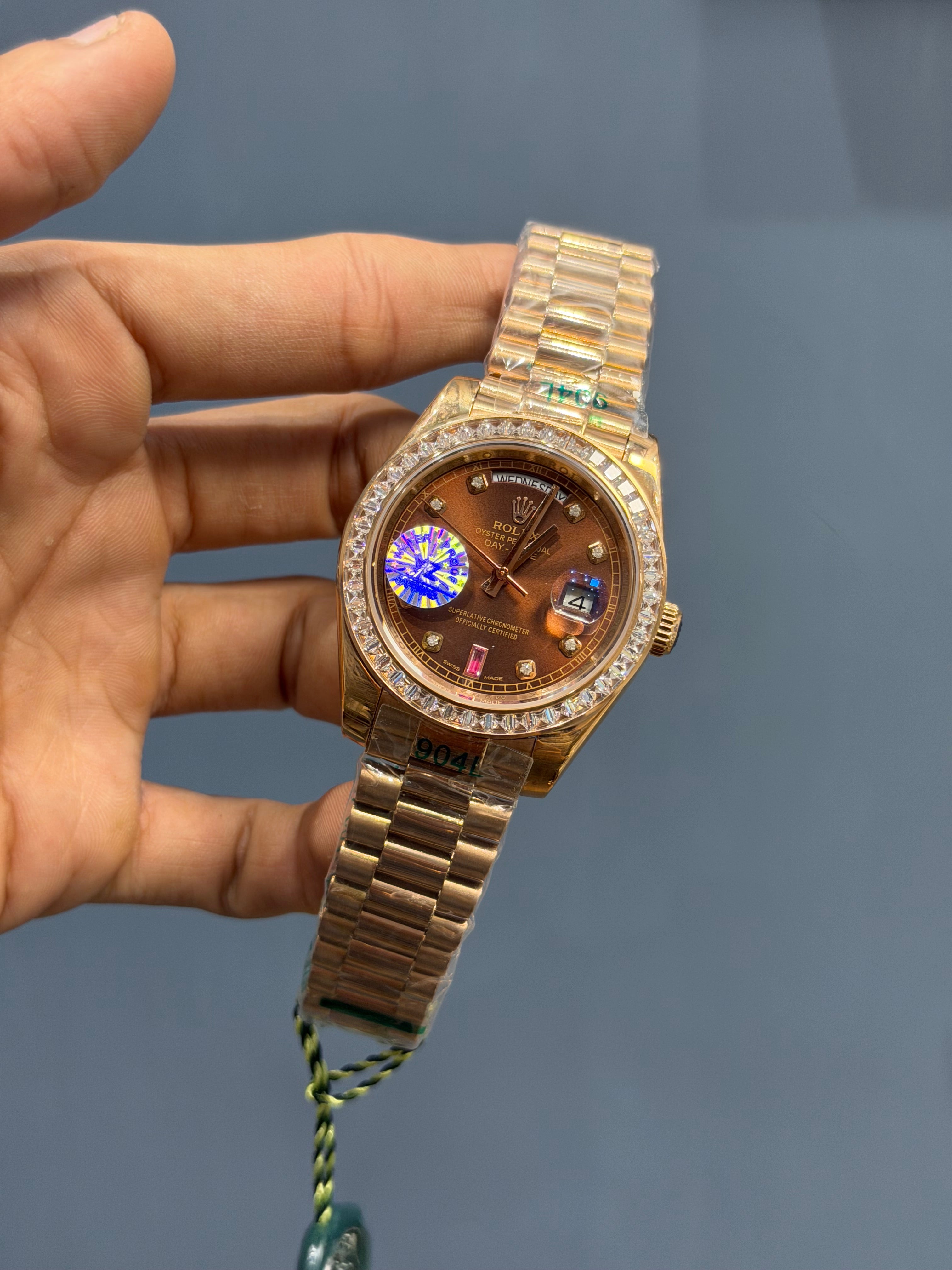 NEW COLLECTION 40 ROSE GOLD WITH CHOCO DIAL STONE BEZEL AUTOMATIC WATCH YZ FACTORY
