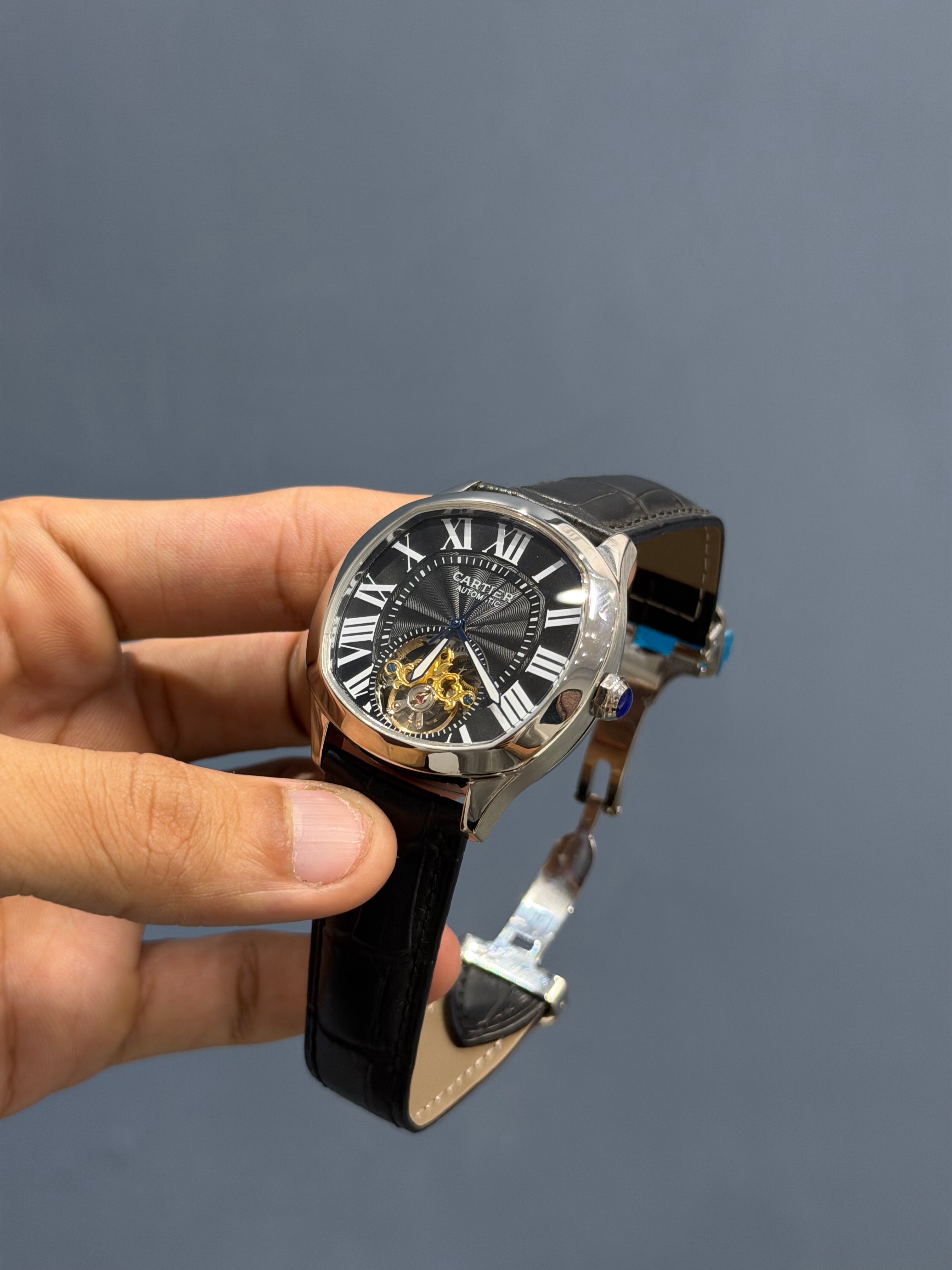 NEW COLLECTION SILVER CASE WITH BLACK DIAL & BLACK LEATHER STRAP