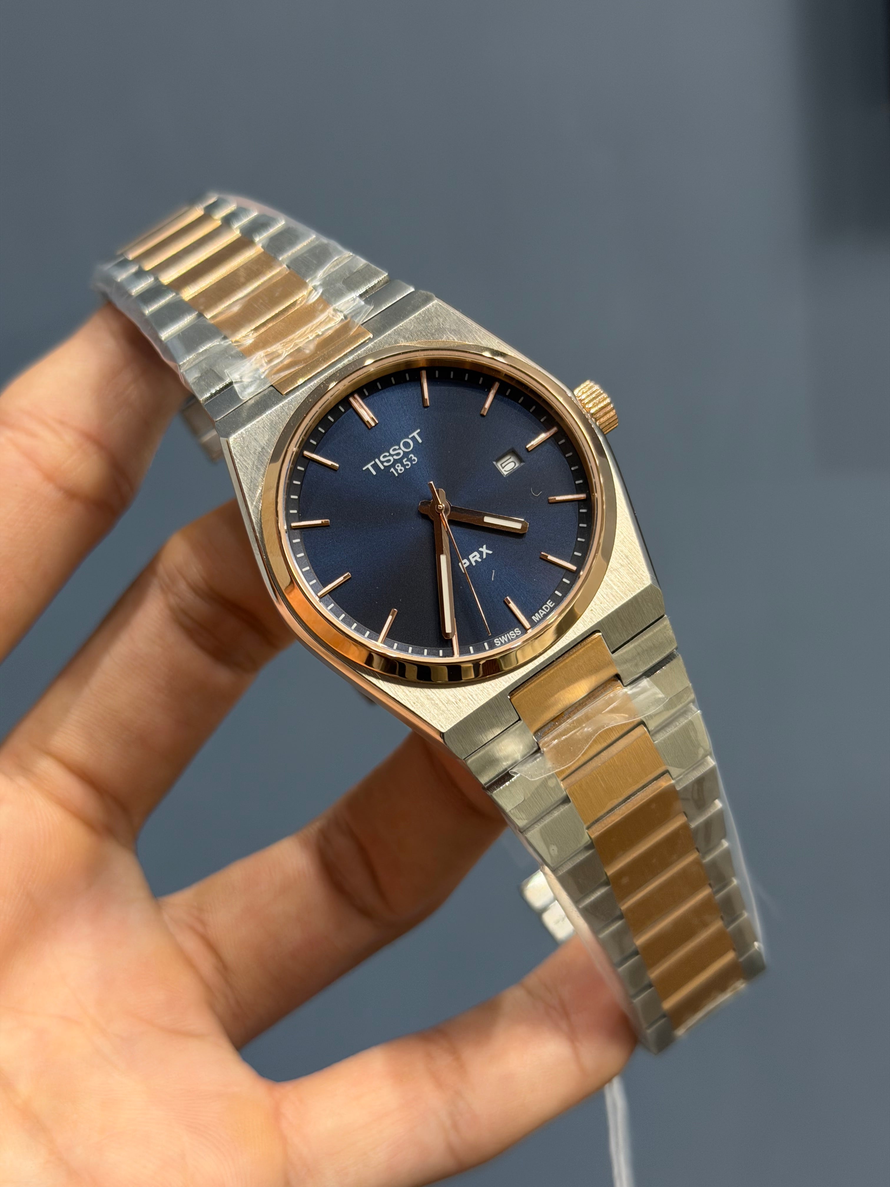 NEW COLLECTION TWOTONE ROSE & BLUE PLAIN DIAL STAINLESS STEEL QUARTZ WATCH
