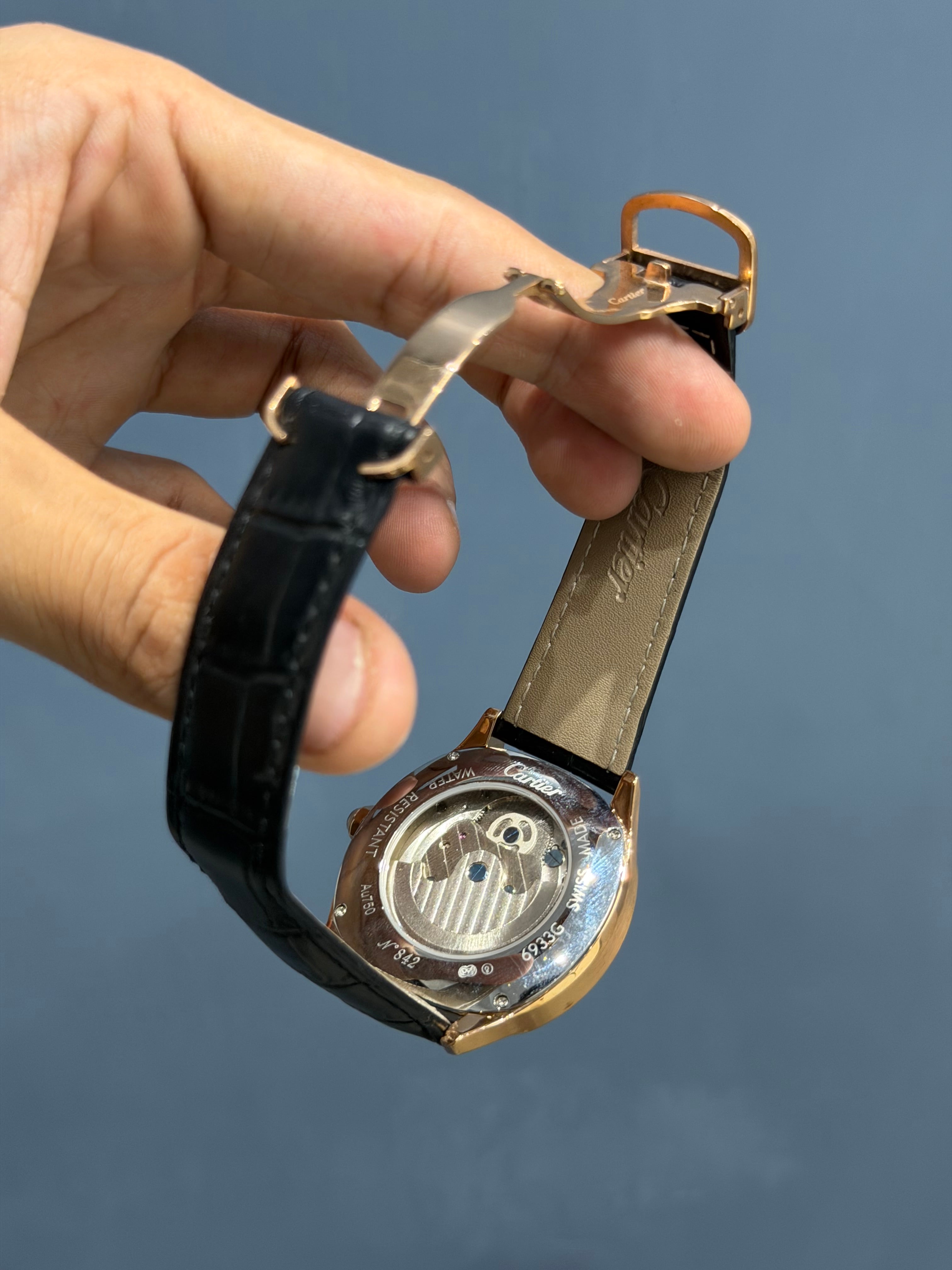 NEW COLLECTION ROSE CASE WITH BLUE DIAL & BLACK LEATHER STRAP