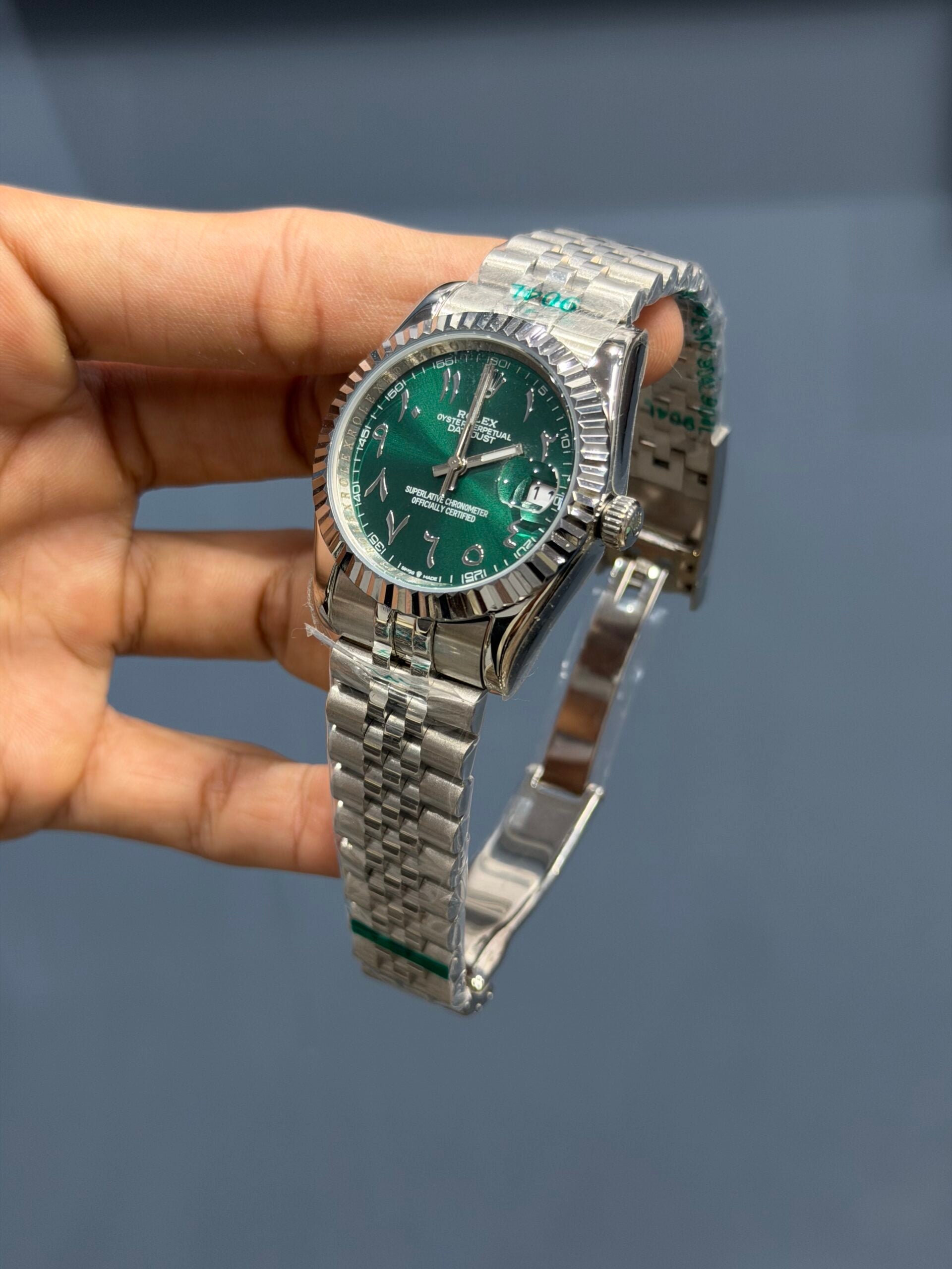 Datejust | 36mm | Silver Chain | Greenish Arabic Dial