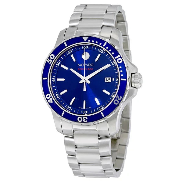 Movado Series 800 Silver Stainless Steel Blue Dial Quartz Watch for Gents – 2600137