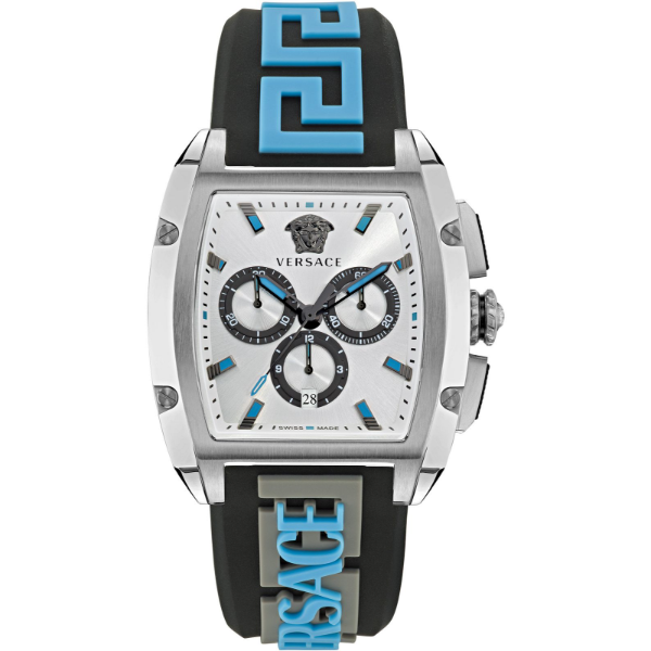 Versace Dominus Black Silicone Strap Silver Dial Chronograph Quartz Watch for Gents – VE6H00123