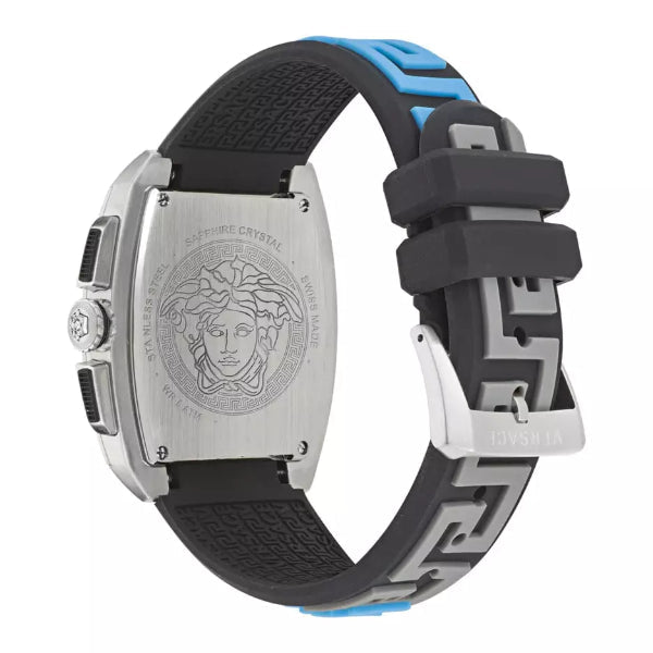 Versace Dominus Black Silicone Strap Silver Dial Chronograph Quartz Watch for Gents – VE6H00123